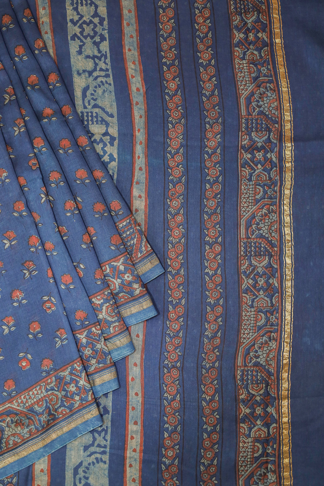 Blue Akola Blockprint saree # 30