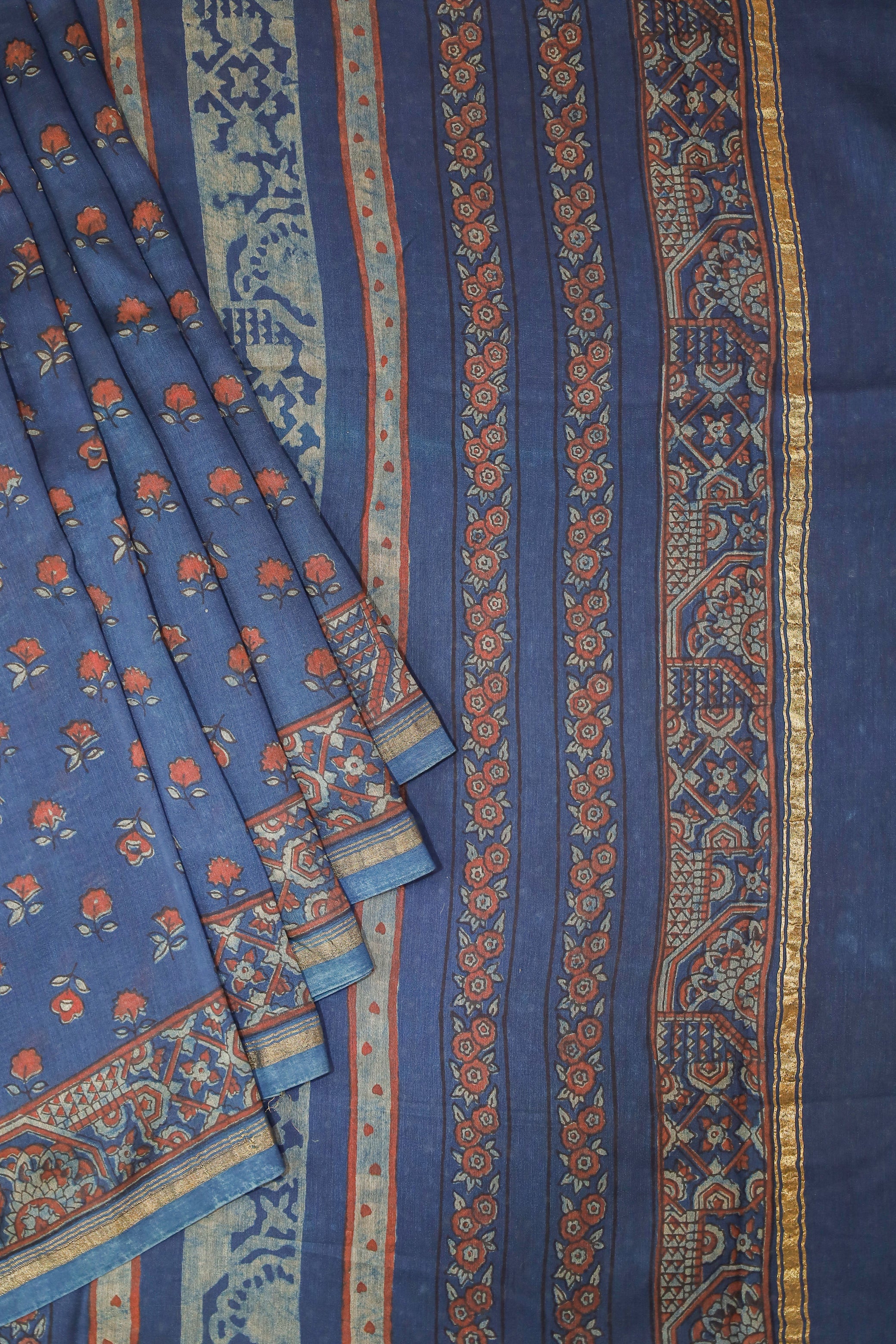 Blue Akola Blockprint saree # 30