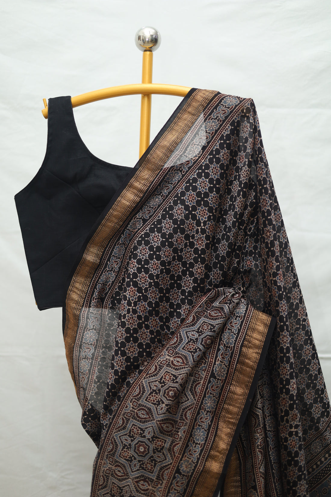 Maheshwari Ajrakh Blockprinted Saree # 49
