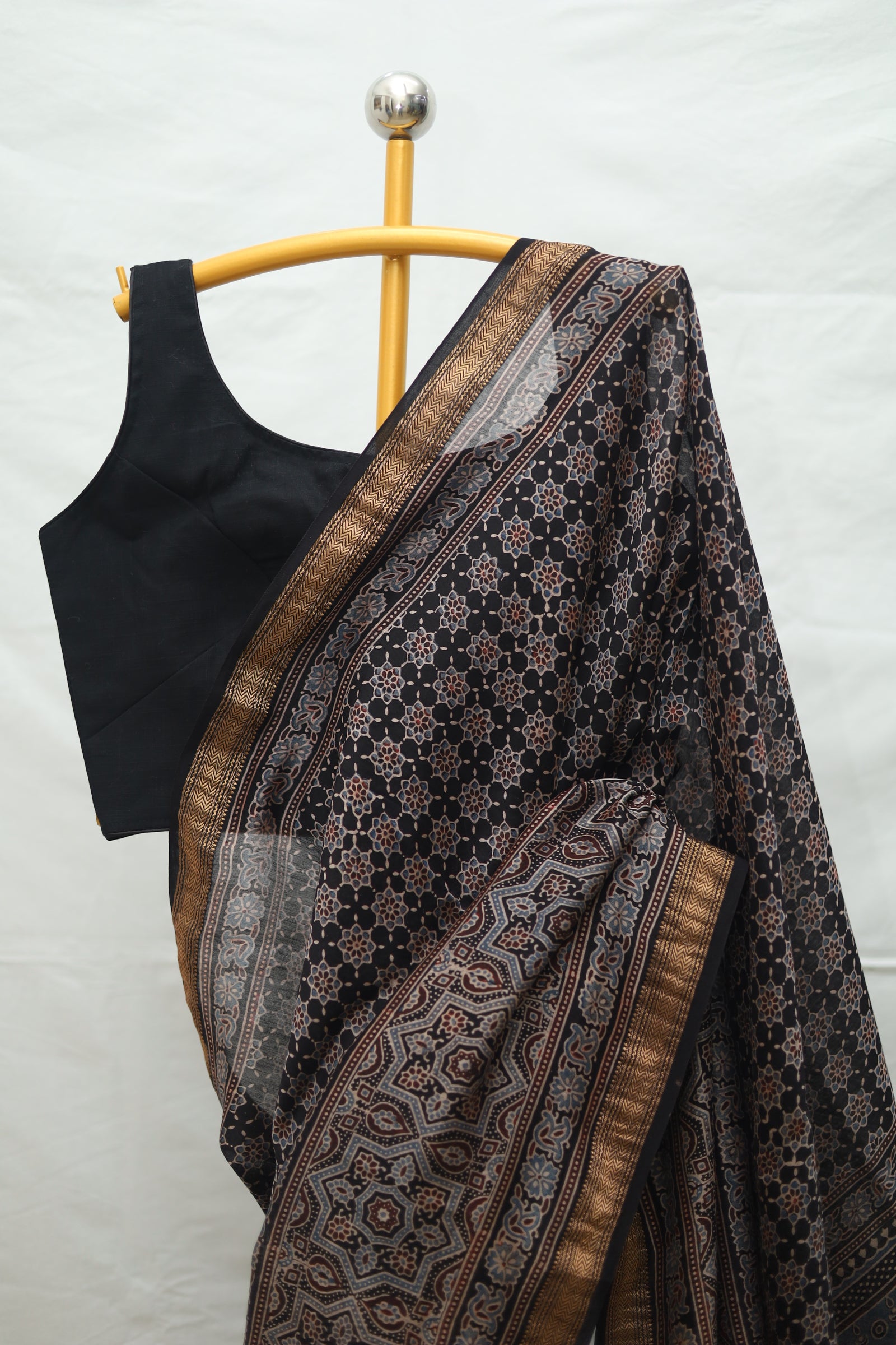 Maheshwari Ajrakh Blockprinted Saree # 49