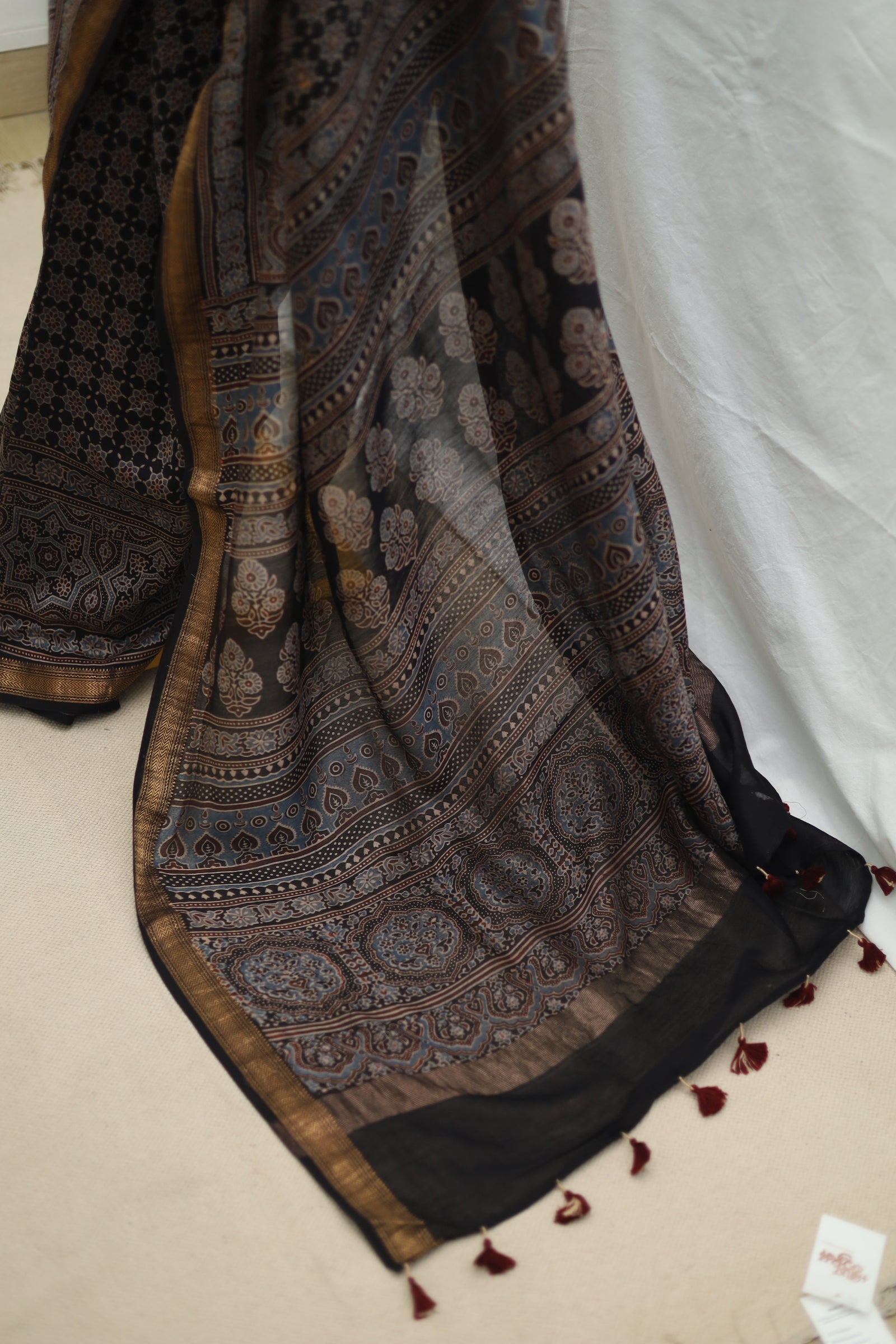 Maheshwari Ajrakh Blockprinted Saree # 49