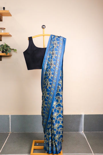 Ajrakh Blockprinted Modal silk saree # 59