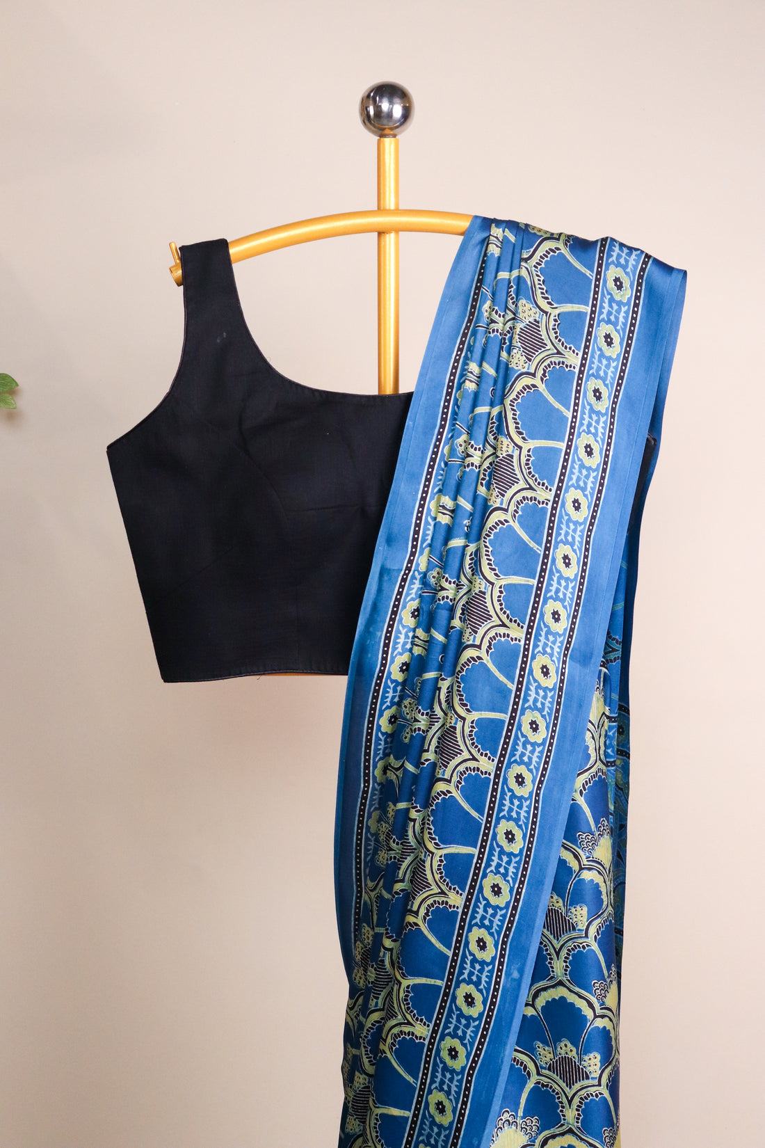 Ajrakh Blockprinted Modal silk saree # 59