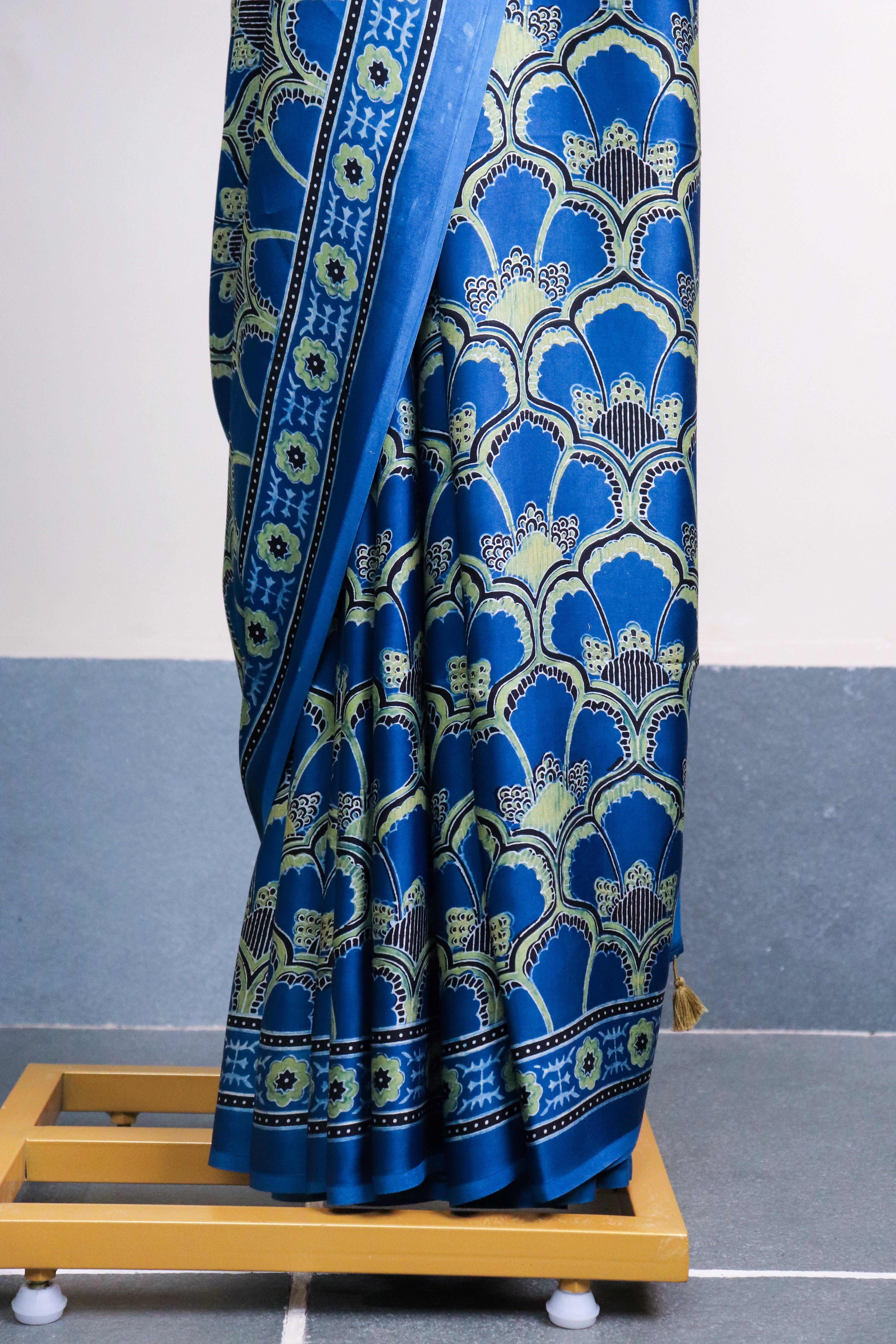 Ajrakh Blockprinted Modal silk saree # 59