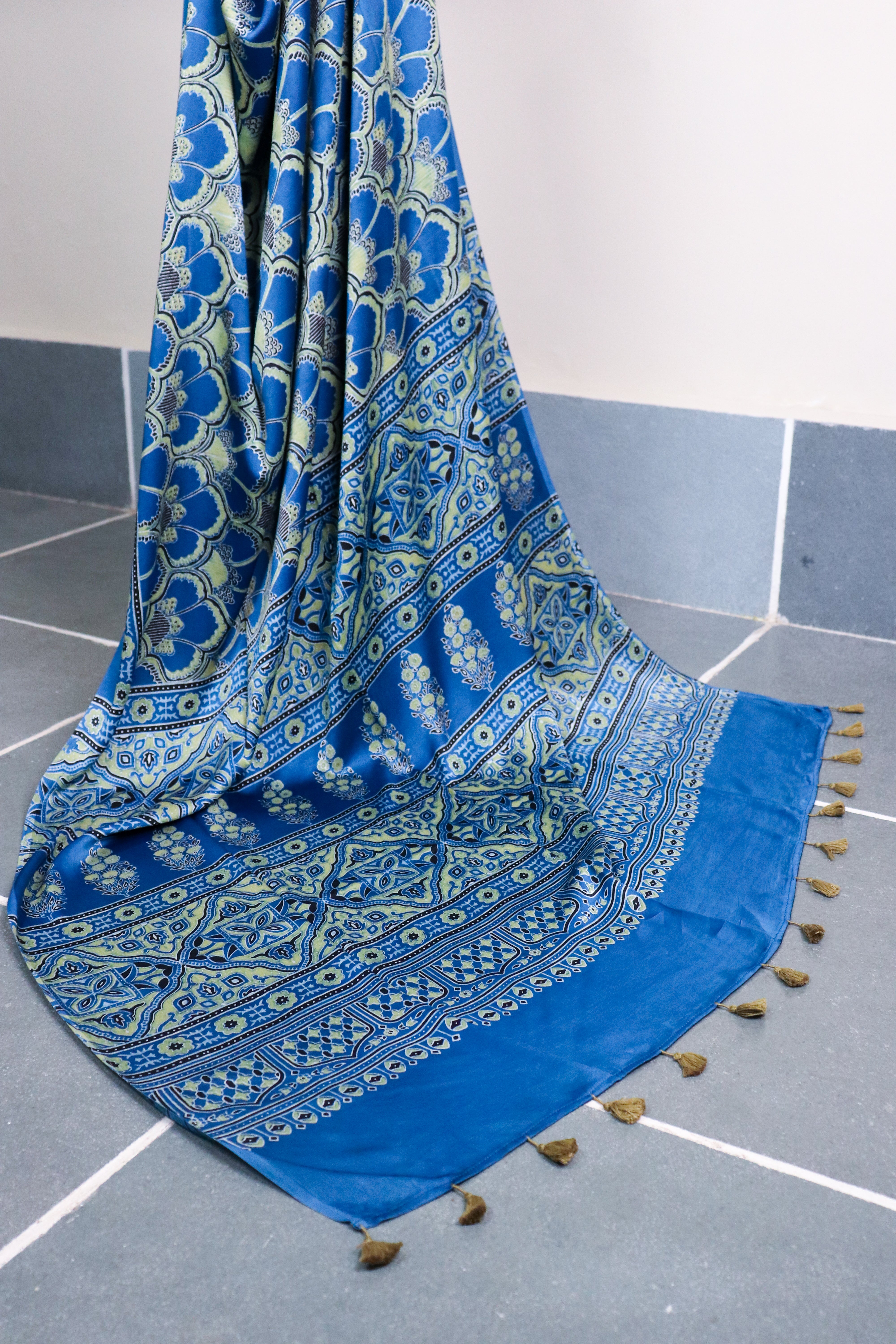 Ajrakh Blockprinted Modal silk saree # 59