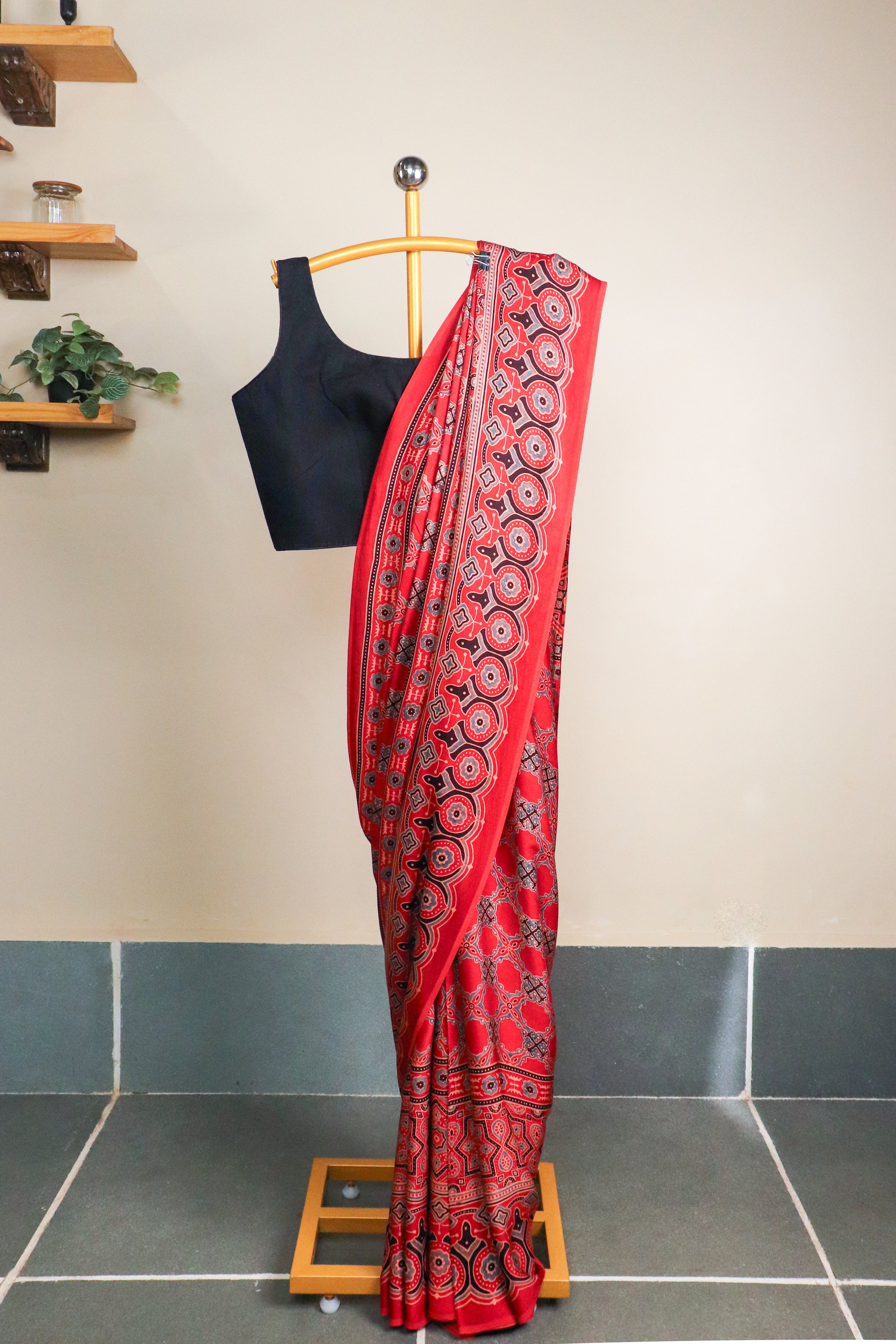 Ajrakh Blockprinted Modal silk saree # 60