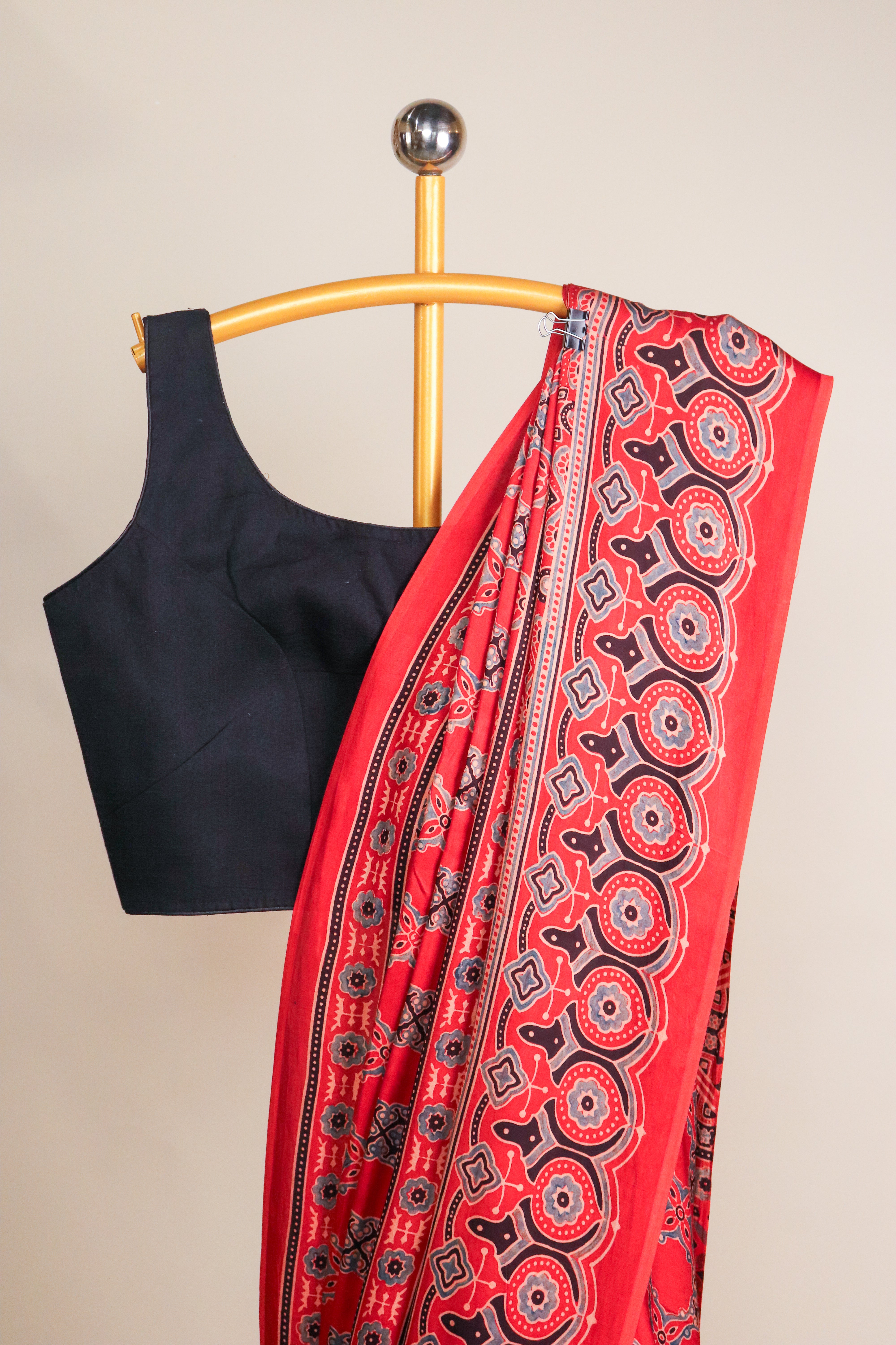 Ajrakh Blockprinted Modal silk saree # 60
