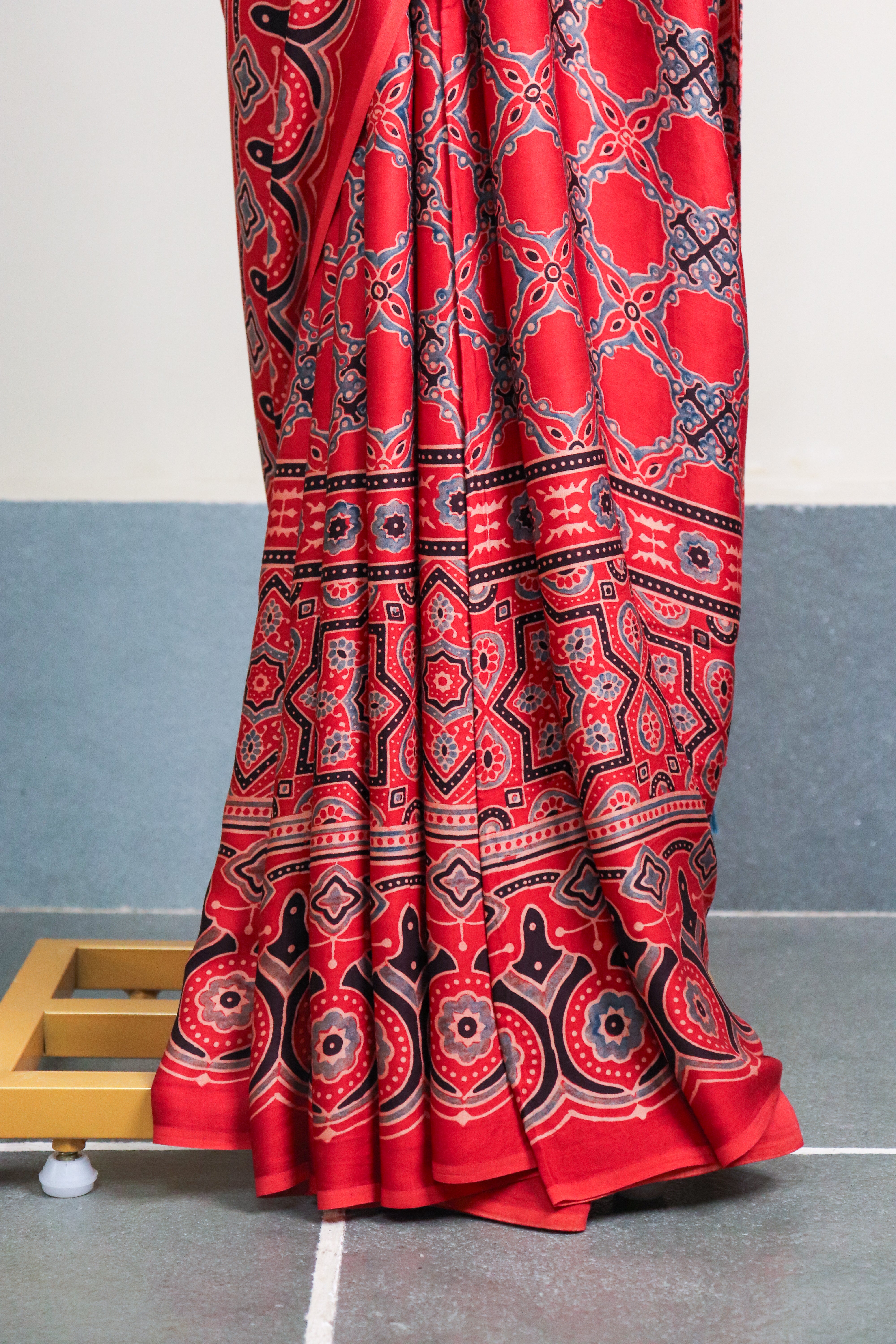 Ajrakh Blockprinted Modal silk saree # 60