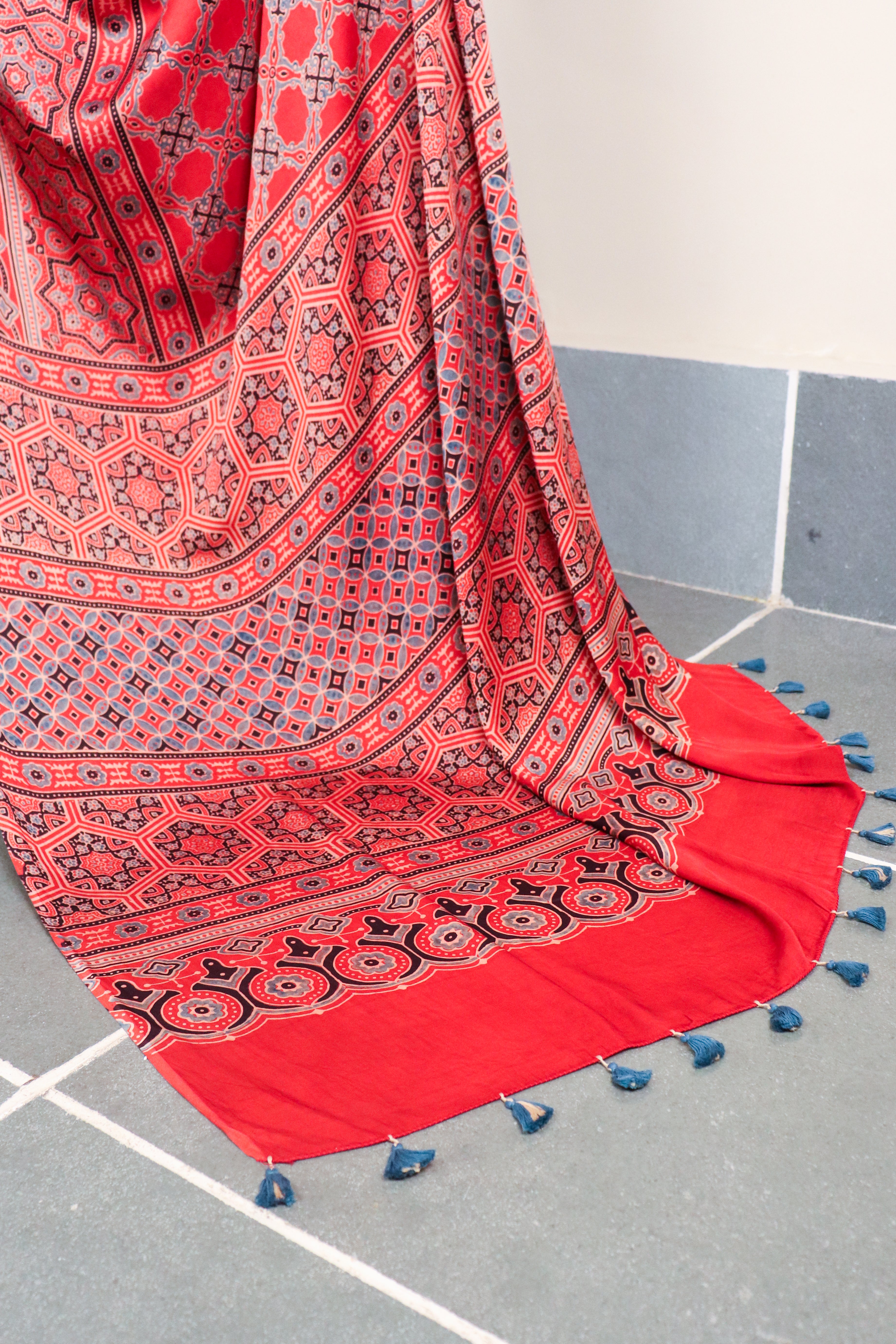 Ajrakh Blockprinted Modal silk saree # 60