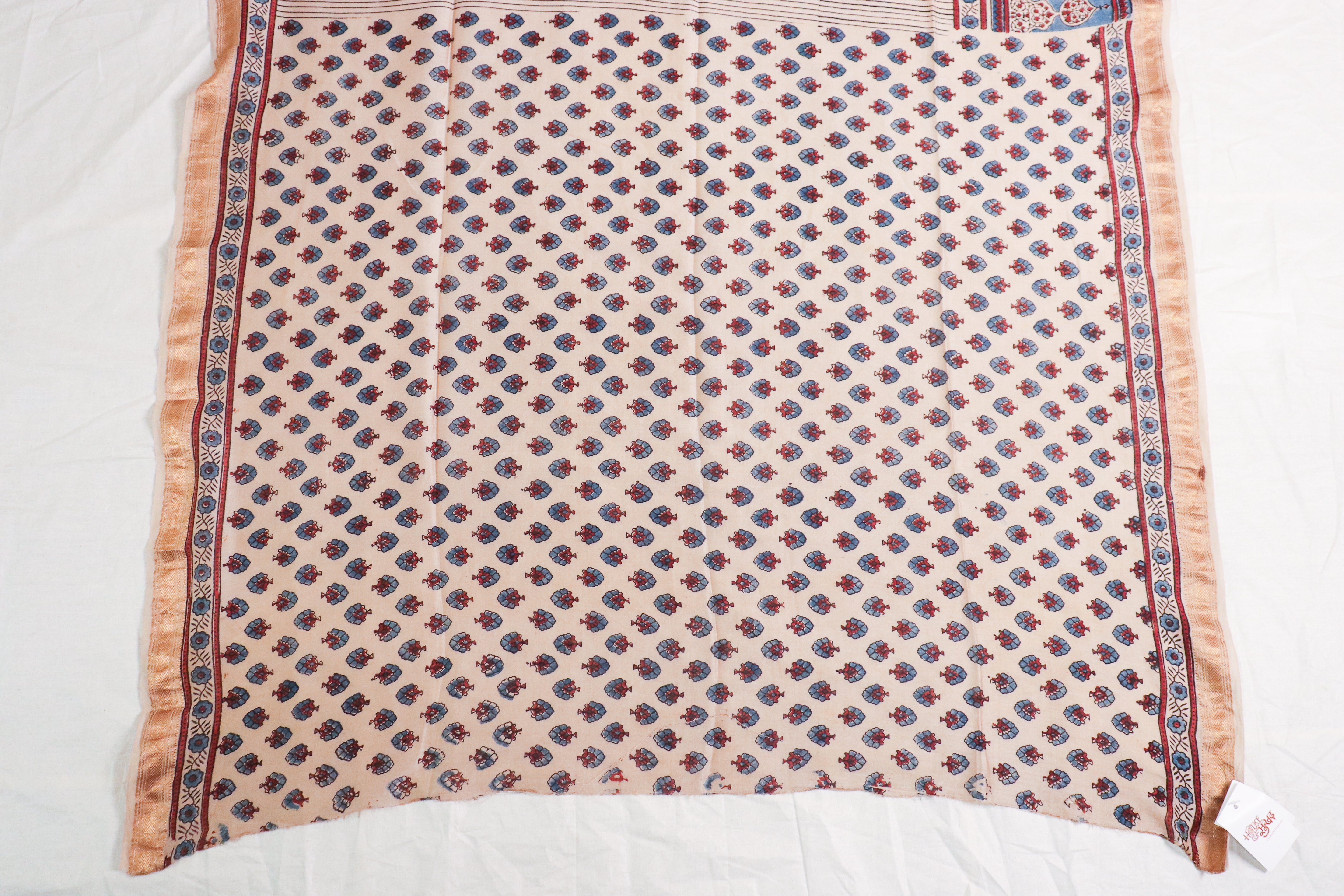Ajrakh Blockprinted Maheshwari silkcotton saree # 61