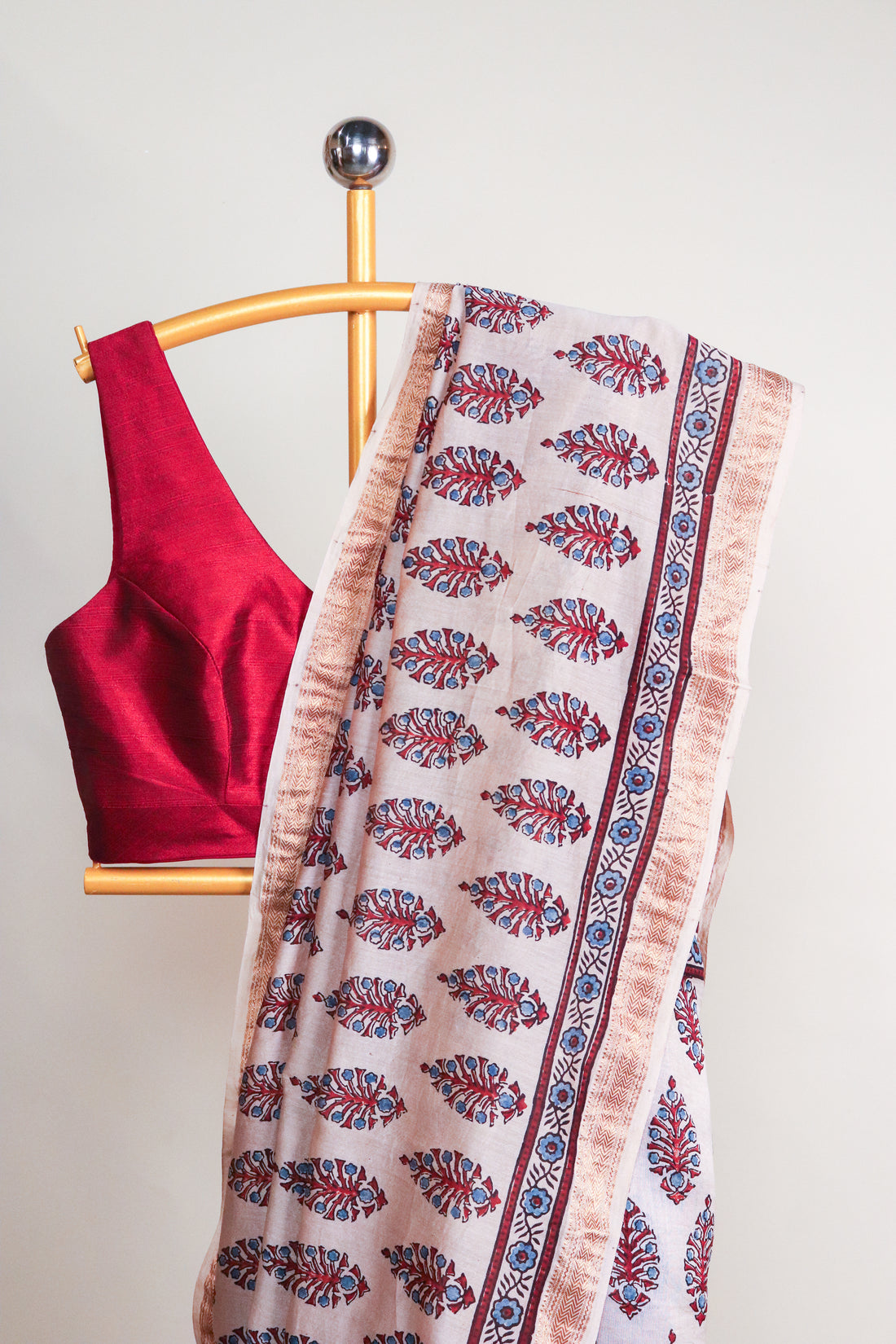 Ajrakh Blockprinted Maheshwari silkcotton saree # 62