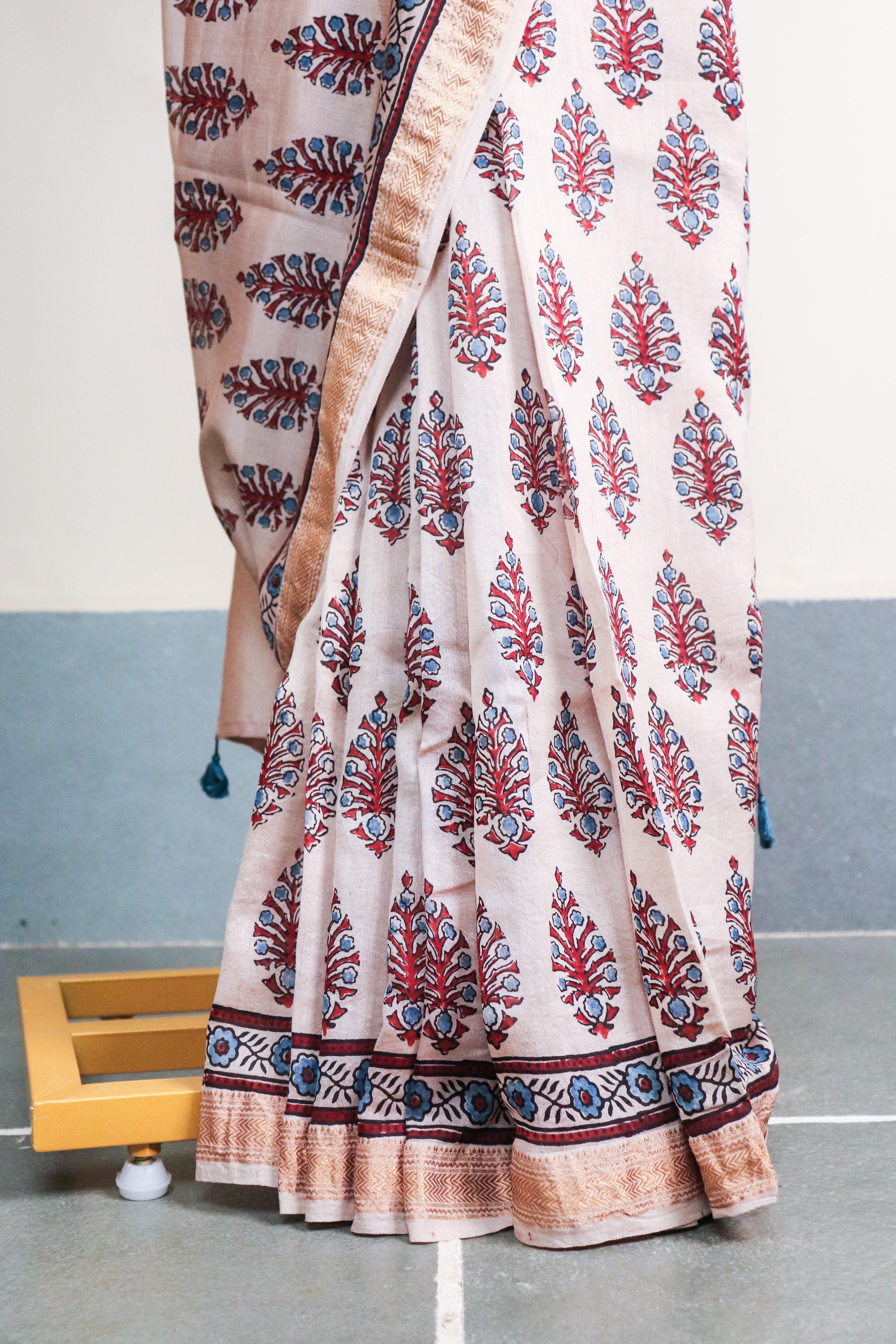 Ajrakh Blockprinted Maheshwari silkcotton saree # 62