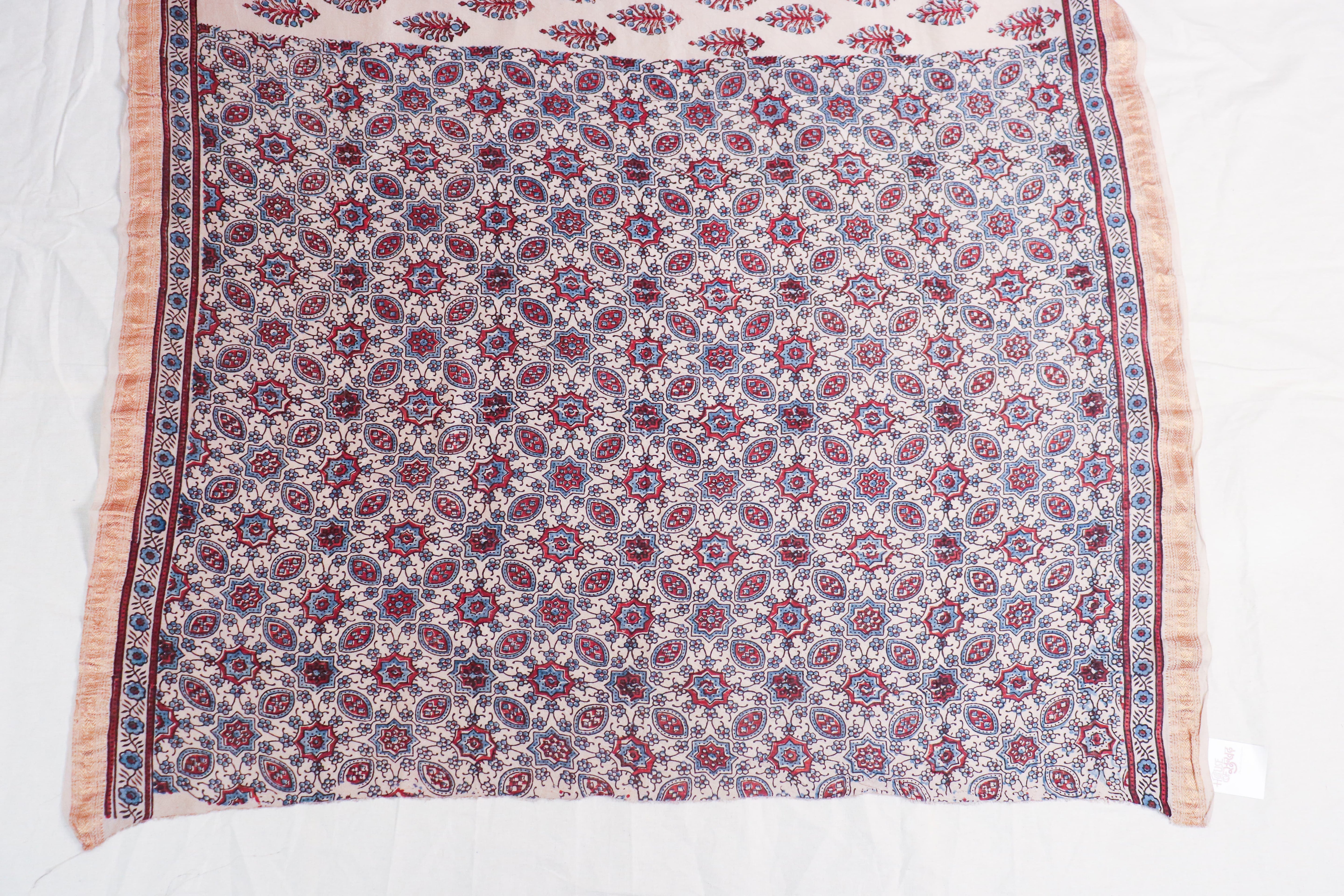 Ajrakh Blockprinted Maheshwari silkcotton saree # 62