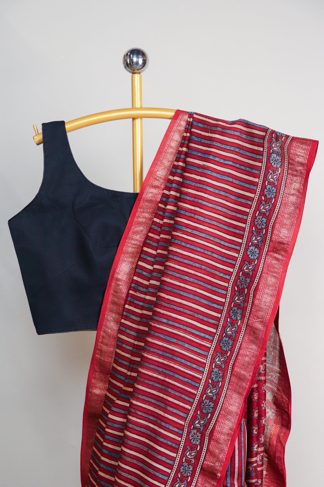 Ajrakh Blockprinted Maheshwari silkcotton saree # 63