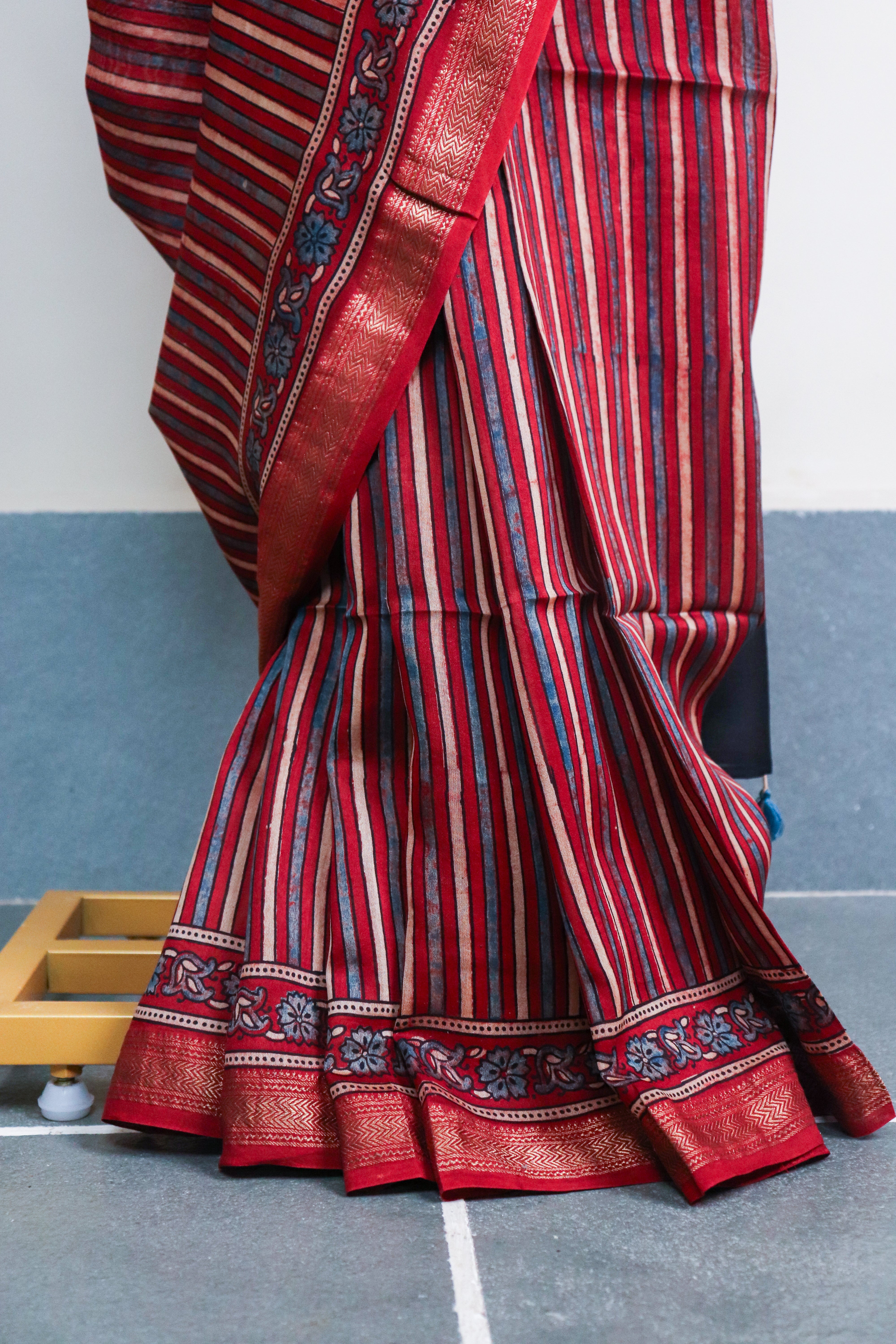 Ajrakh Blockprinted Maheshwari silkcotton saree # 63