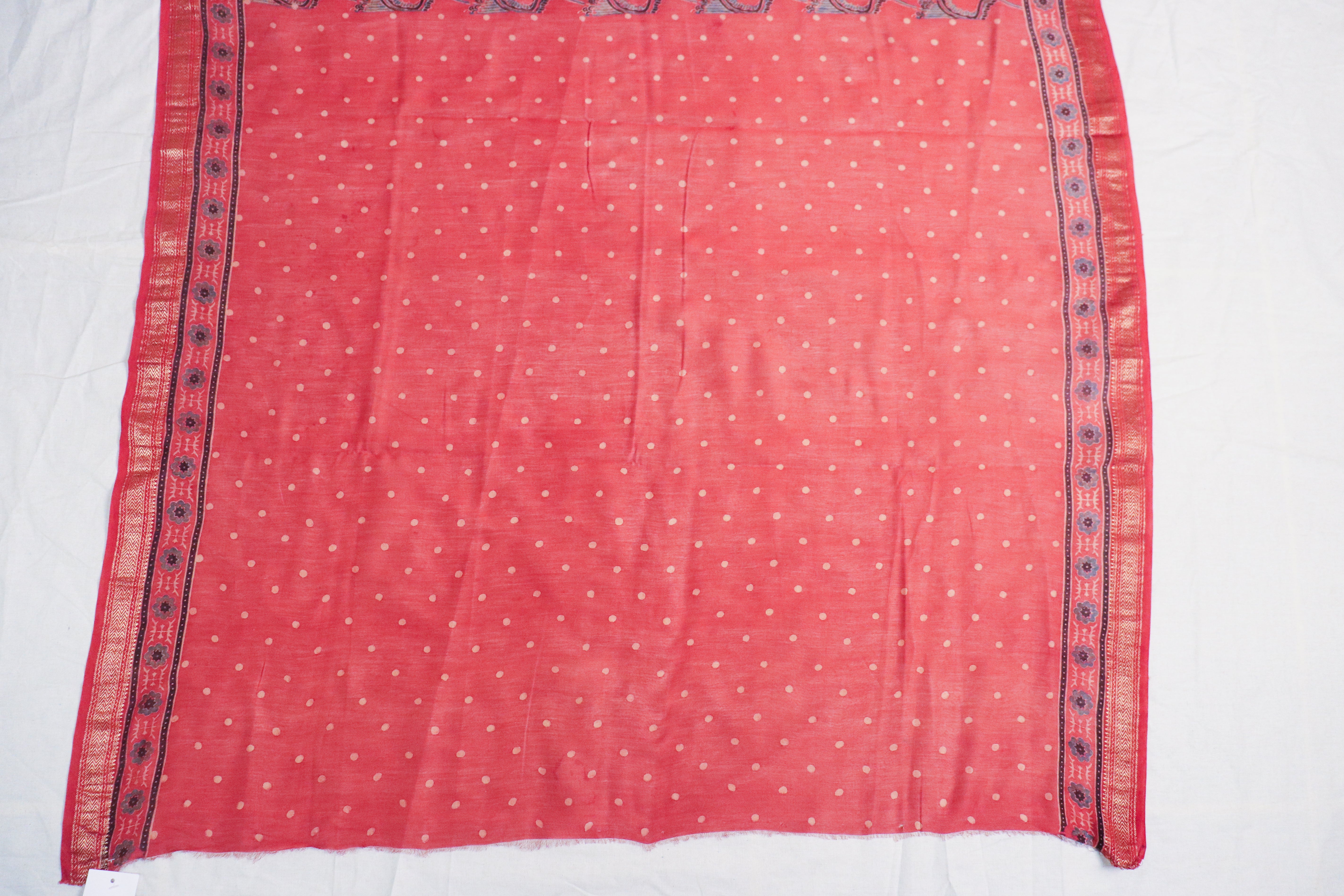 Ajrakh Blockprinted Maheshwari silkcotton saree # 64