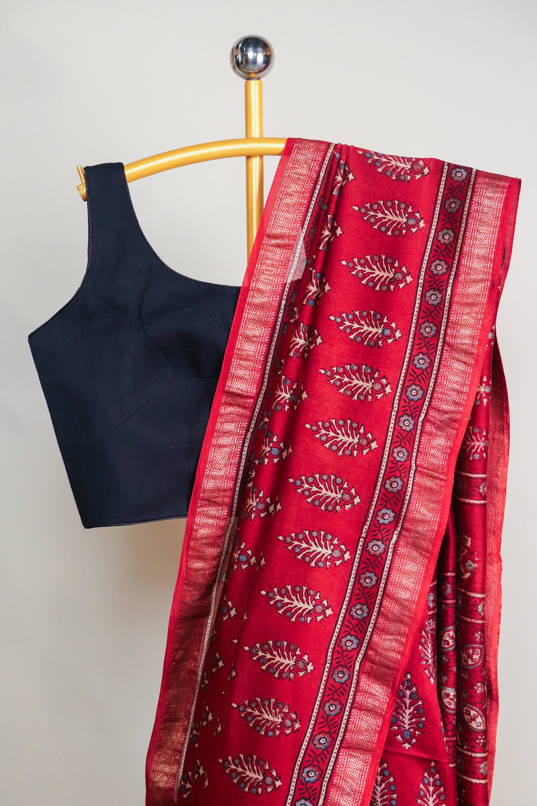 Ajrakh Blockprinted Maheshwari silkcotton saree # 65