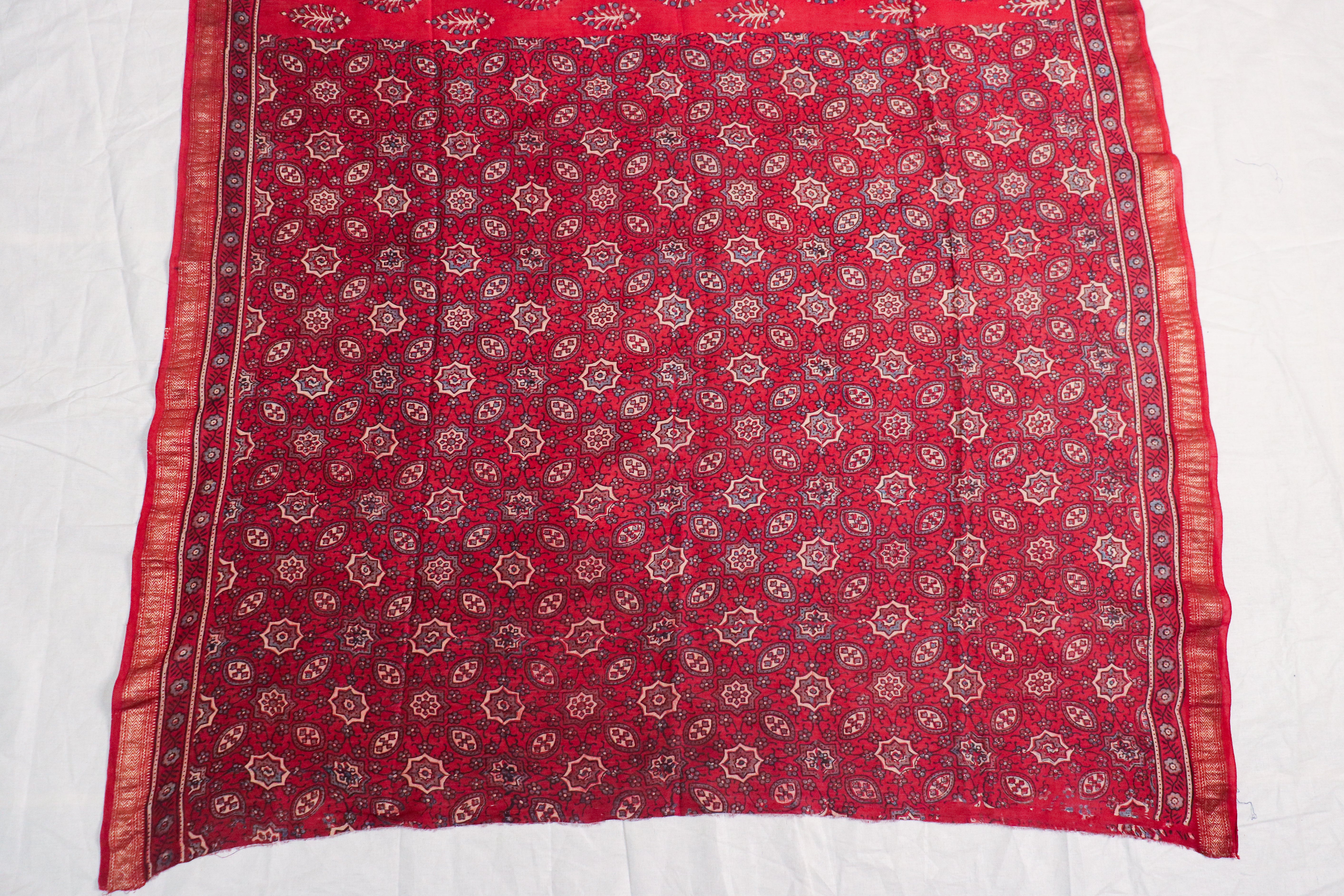 Ajrakh Blockprinted Maheshwari silkcotton saree # 65
