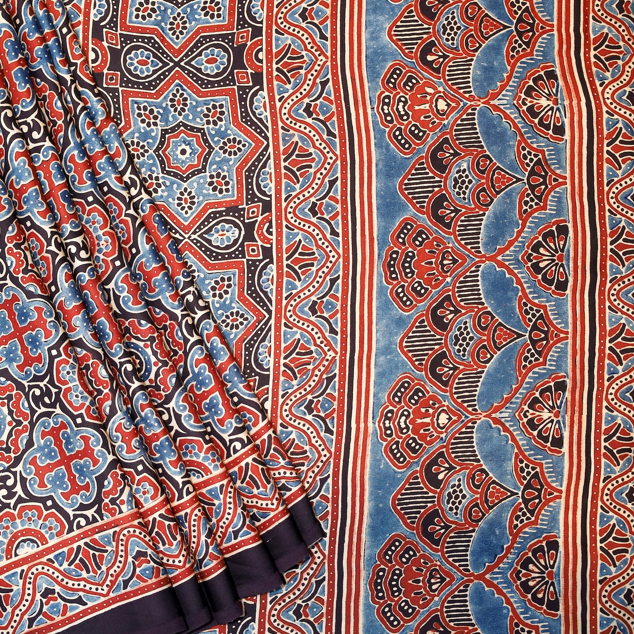 Ajrakh block printed Modal Silk Saree # 13