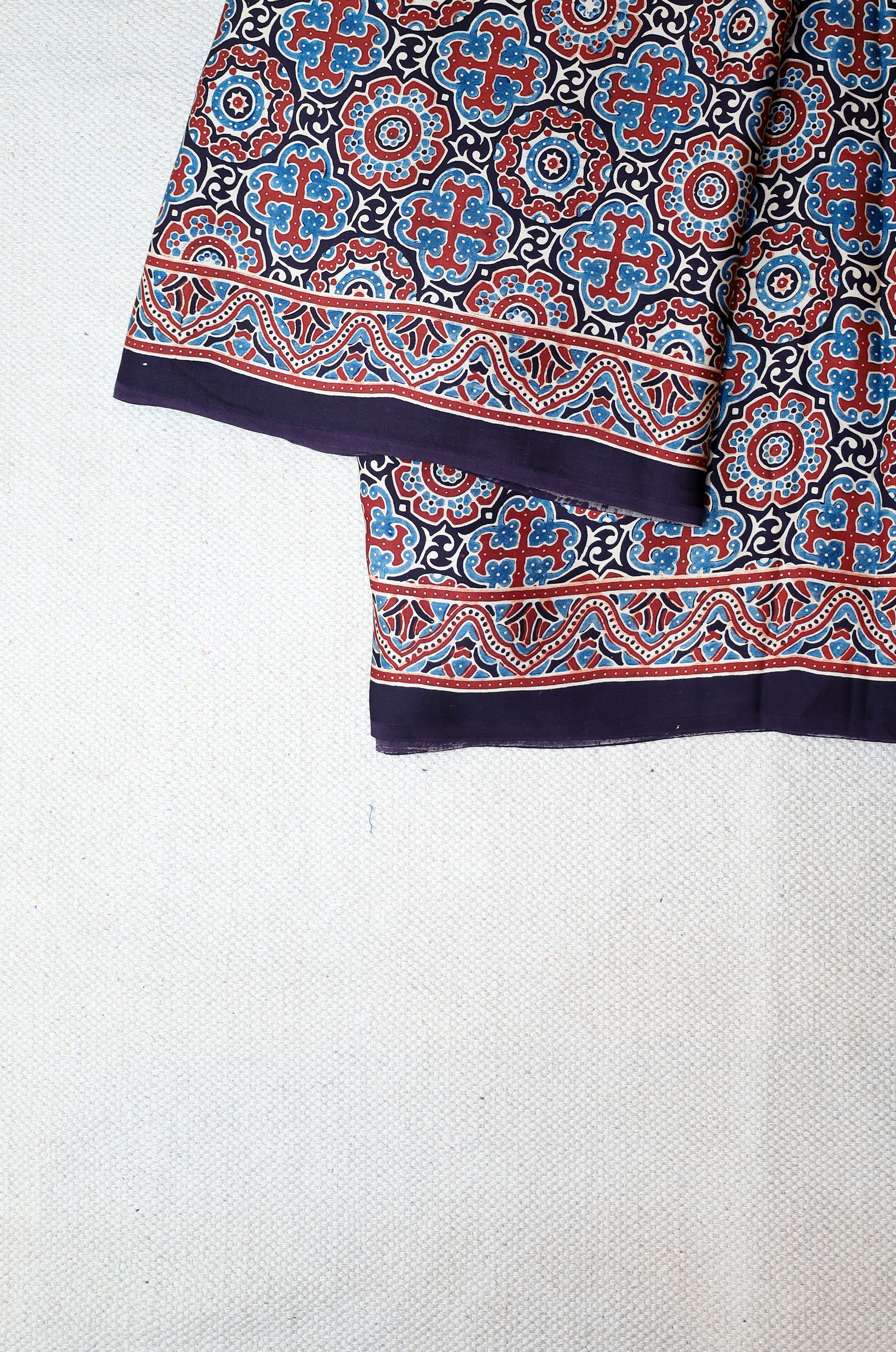 Ajrakh block printed Modal Silk Saree # 13