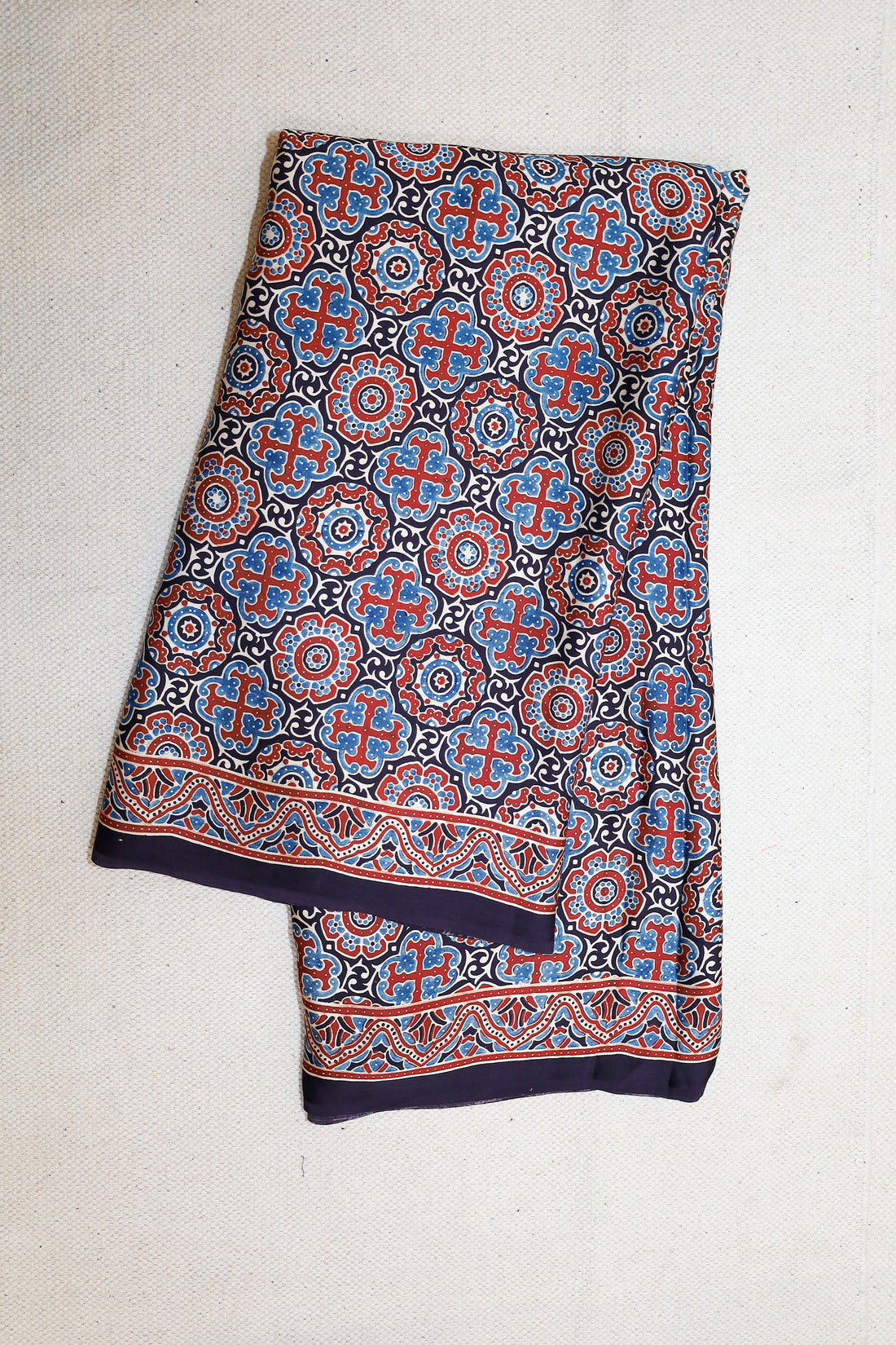 Ajrakh block printed Modal Silk Saree # 13