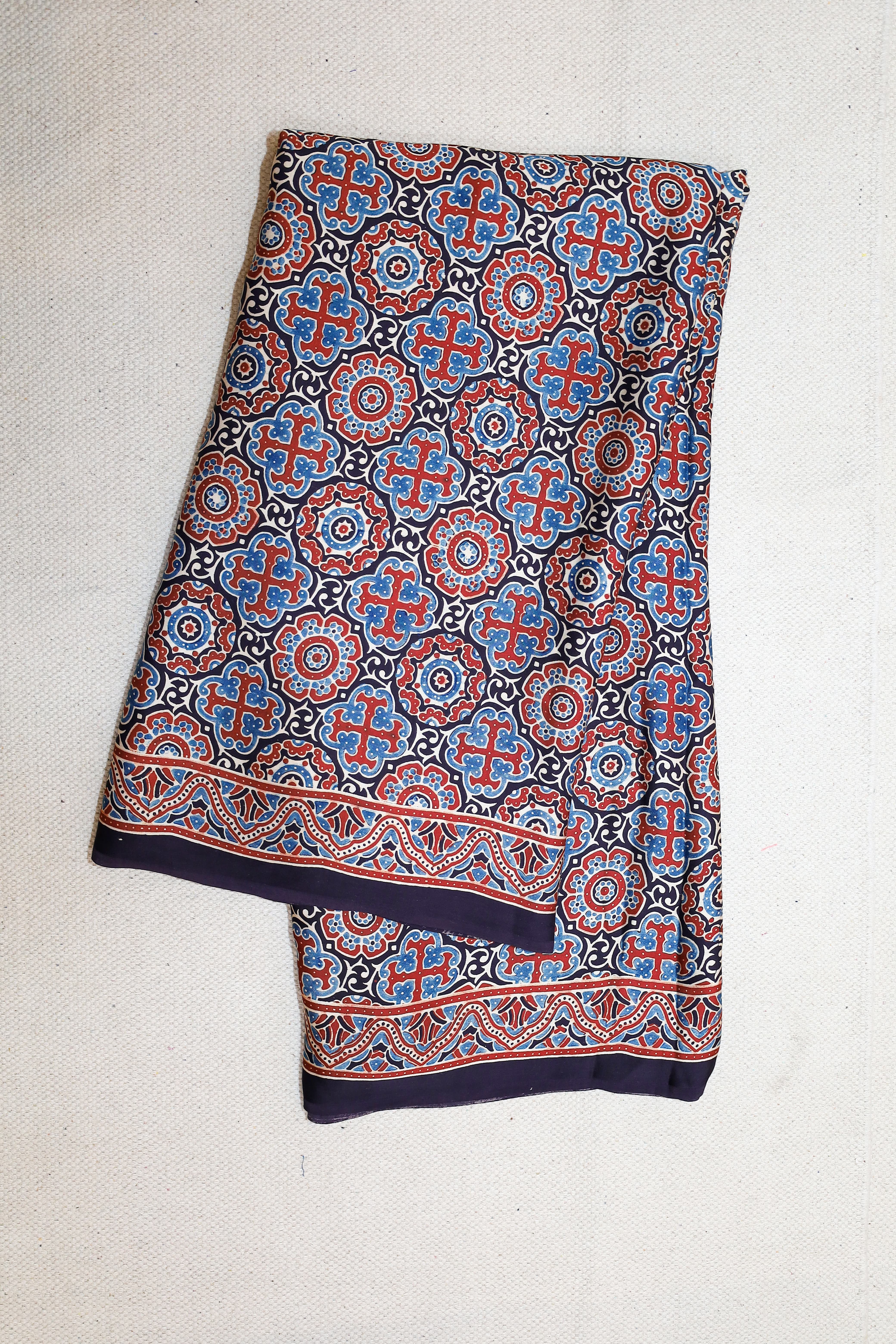 Ajrakh block printed Modal Silk Saree # 13