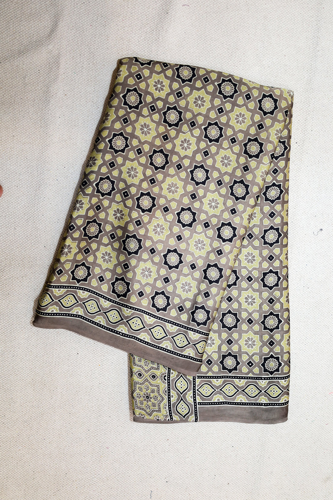 Ajrakh block printed Modal Silk Saree #21