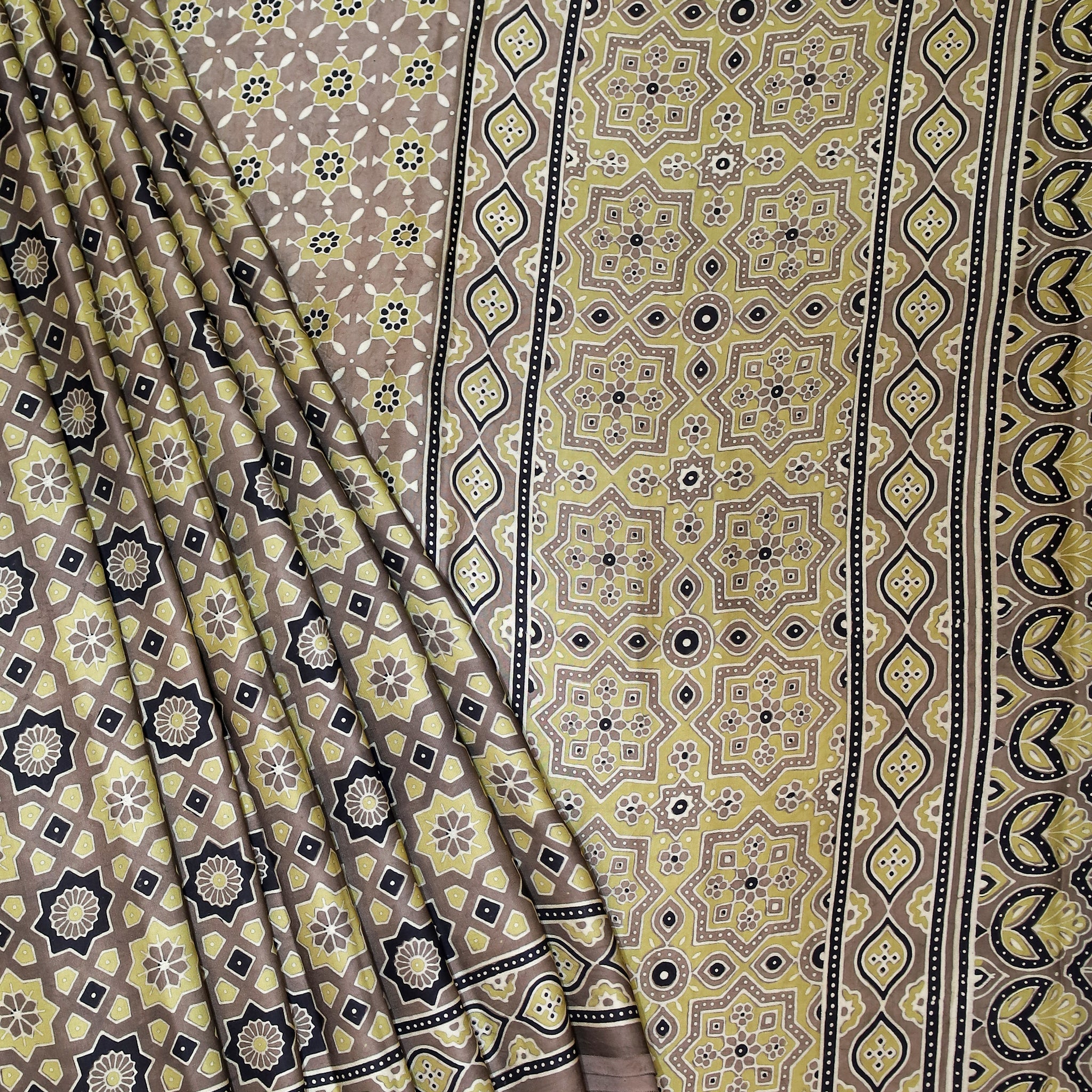 Ajrakh block printed Modal Silk Saree #21