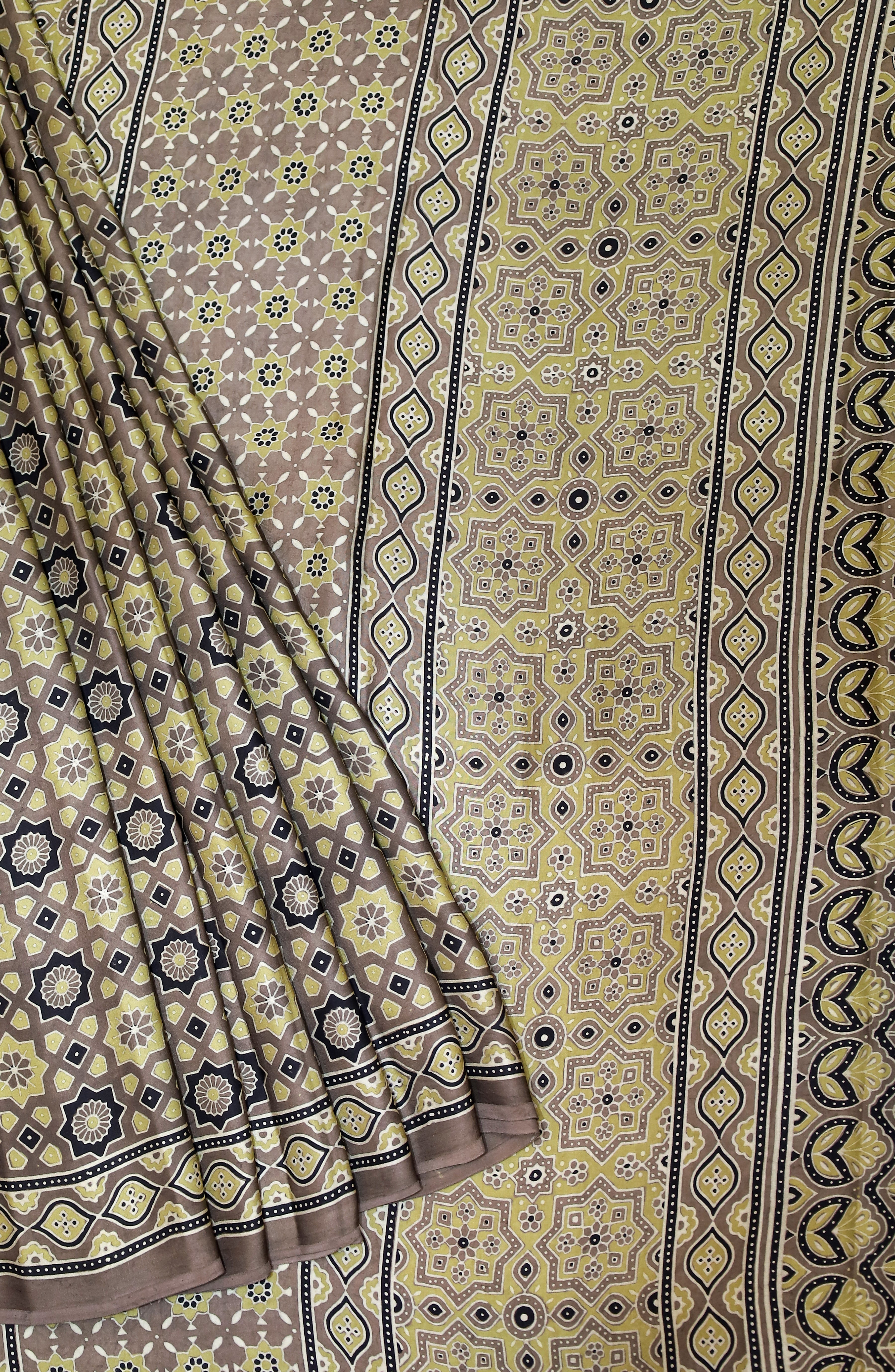 Ajrakh block printed Modal Silk Saree #21