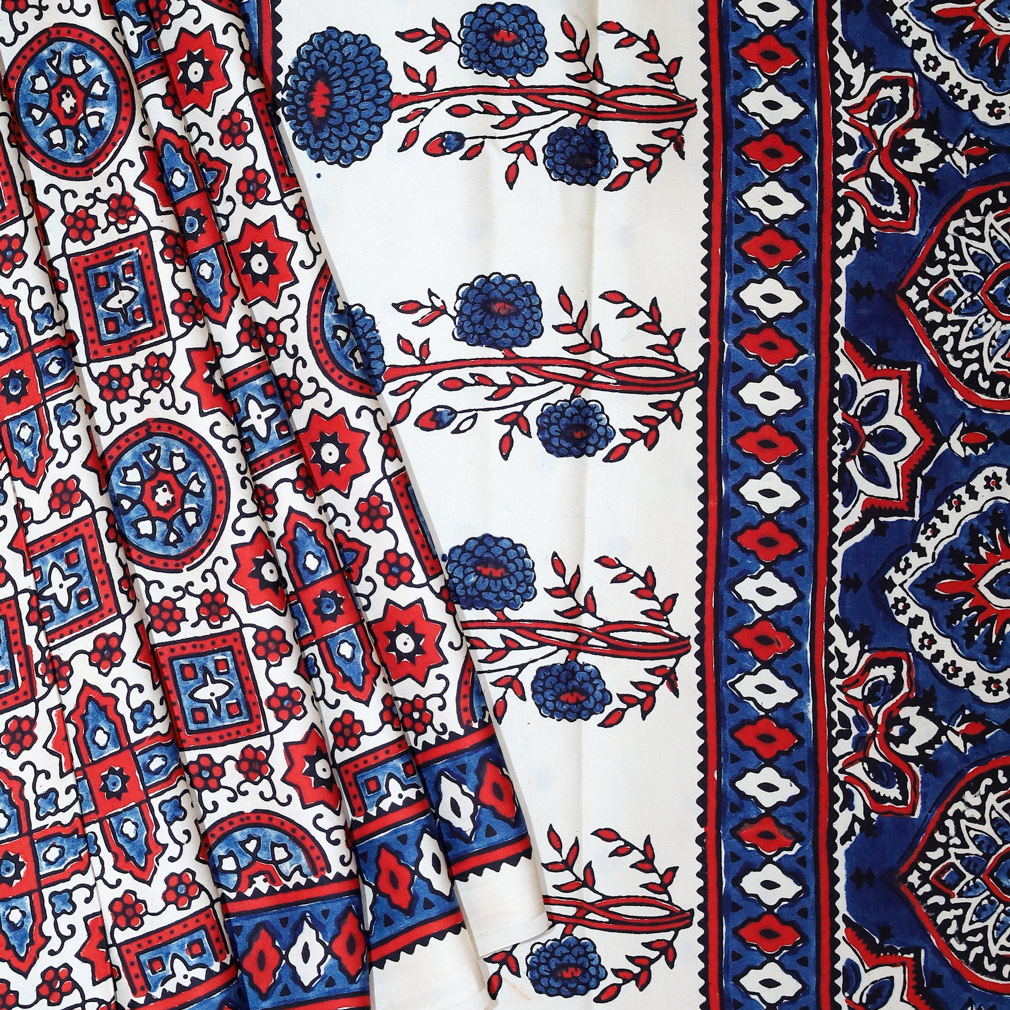 Ajrakh block printed Modal Silk Saree # 10