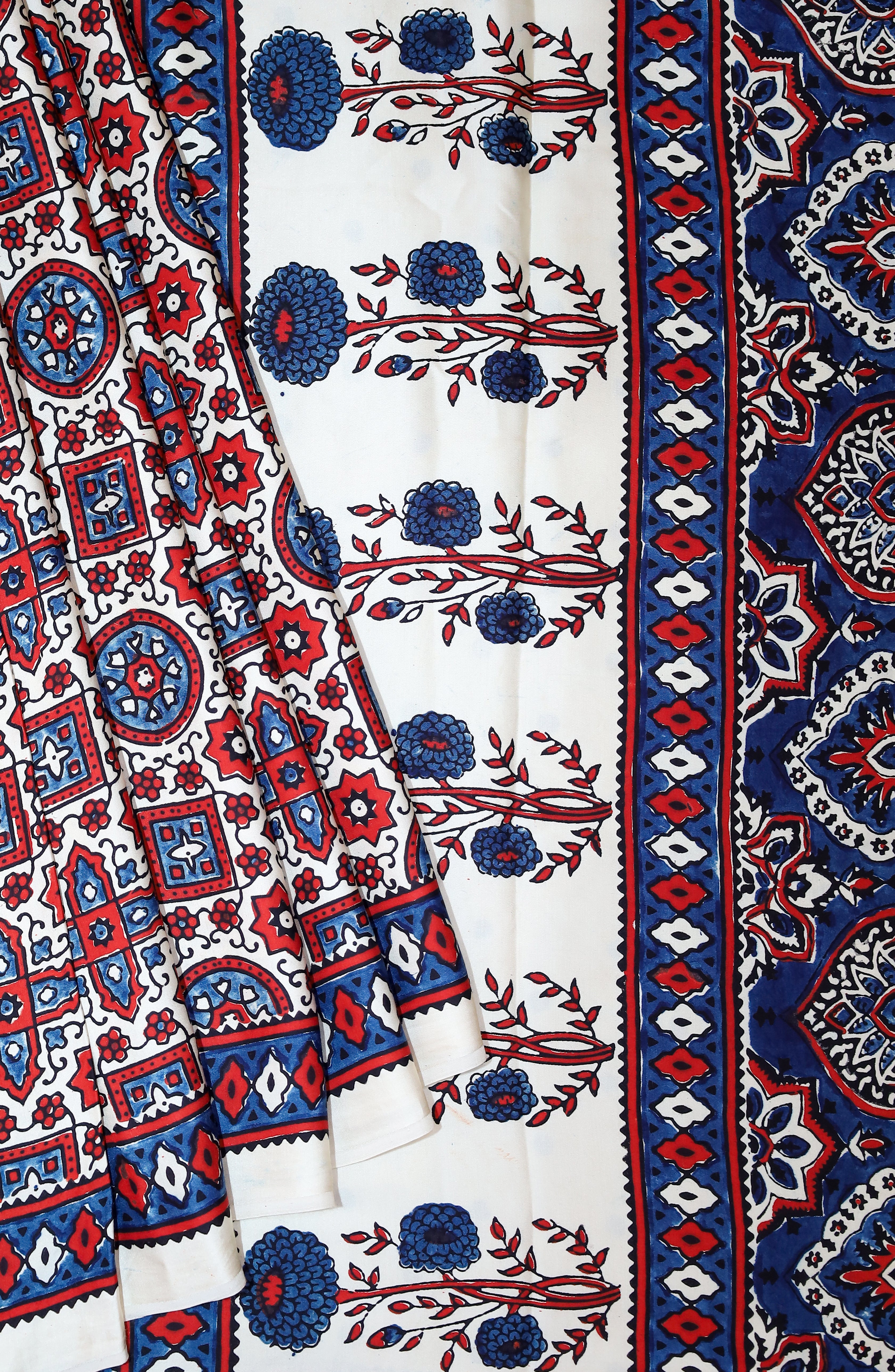 Ajrakh block printed Modal Silk Saree # 10