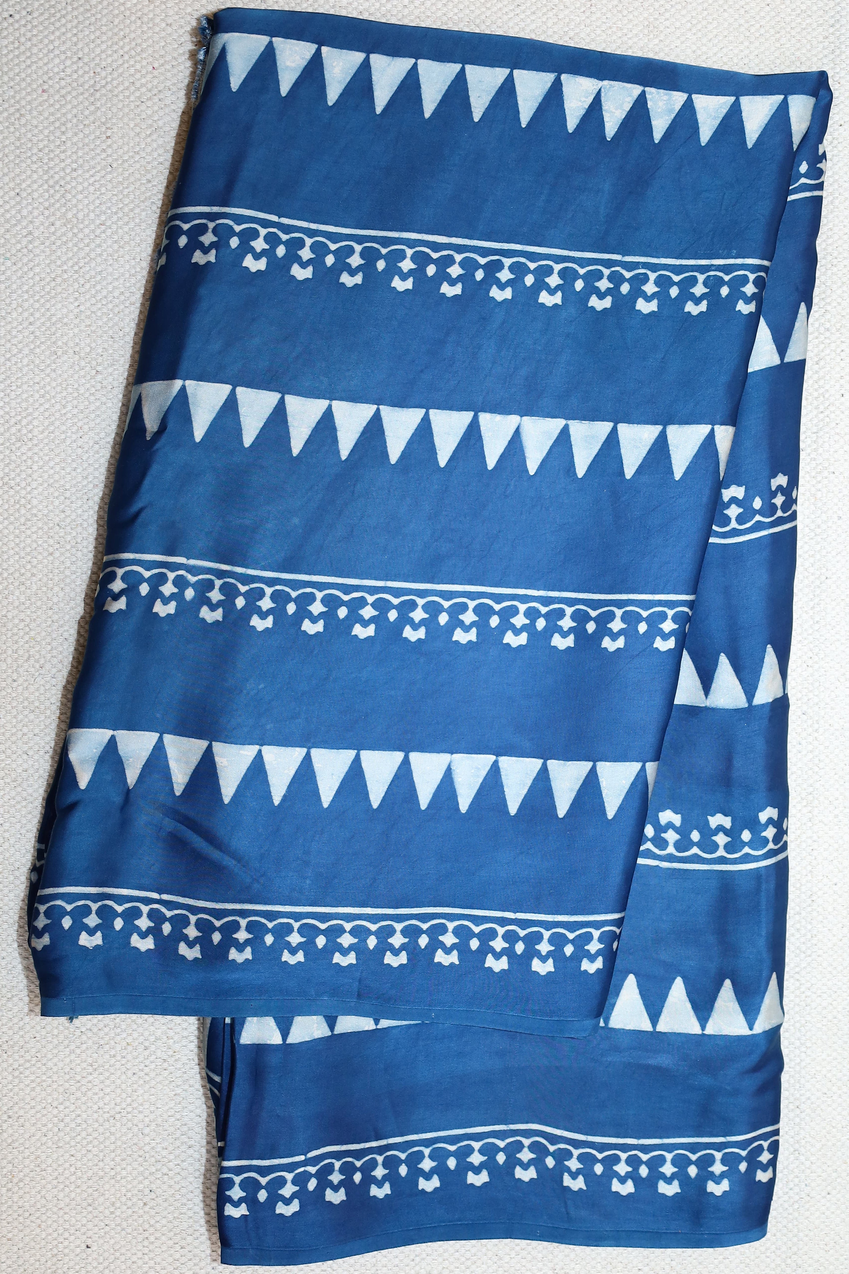 Ajrakh block printed Modal Silk Saree #20