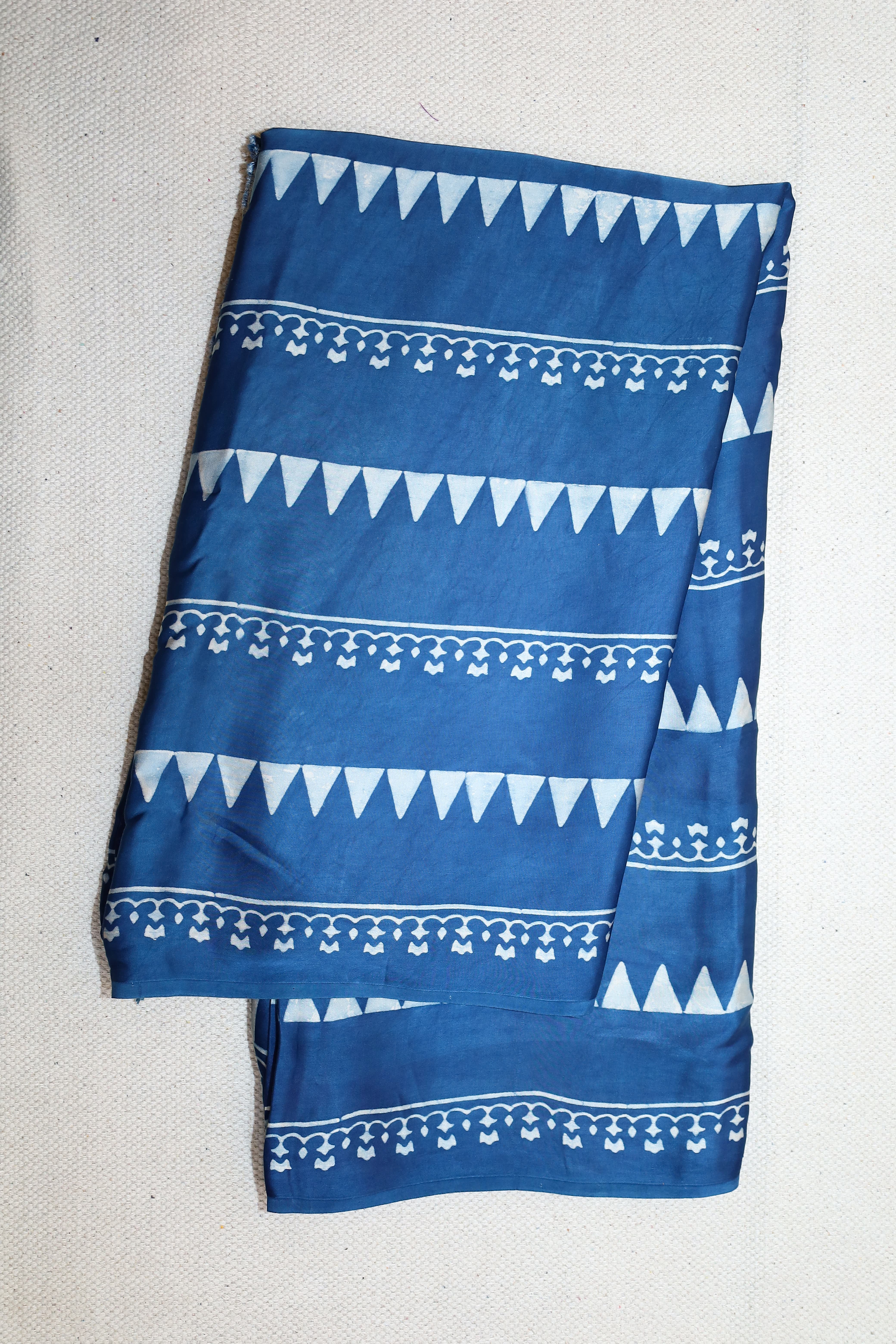 Ajrakh block printed Modal Silk Saree #20