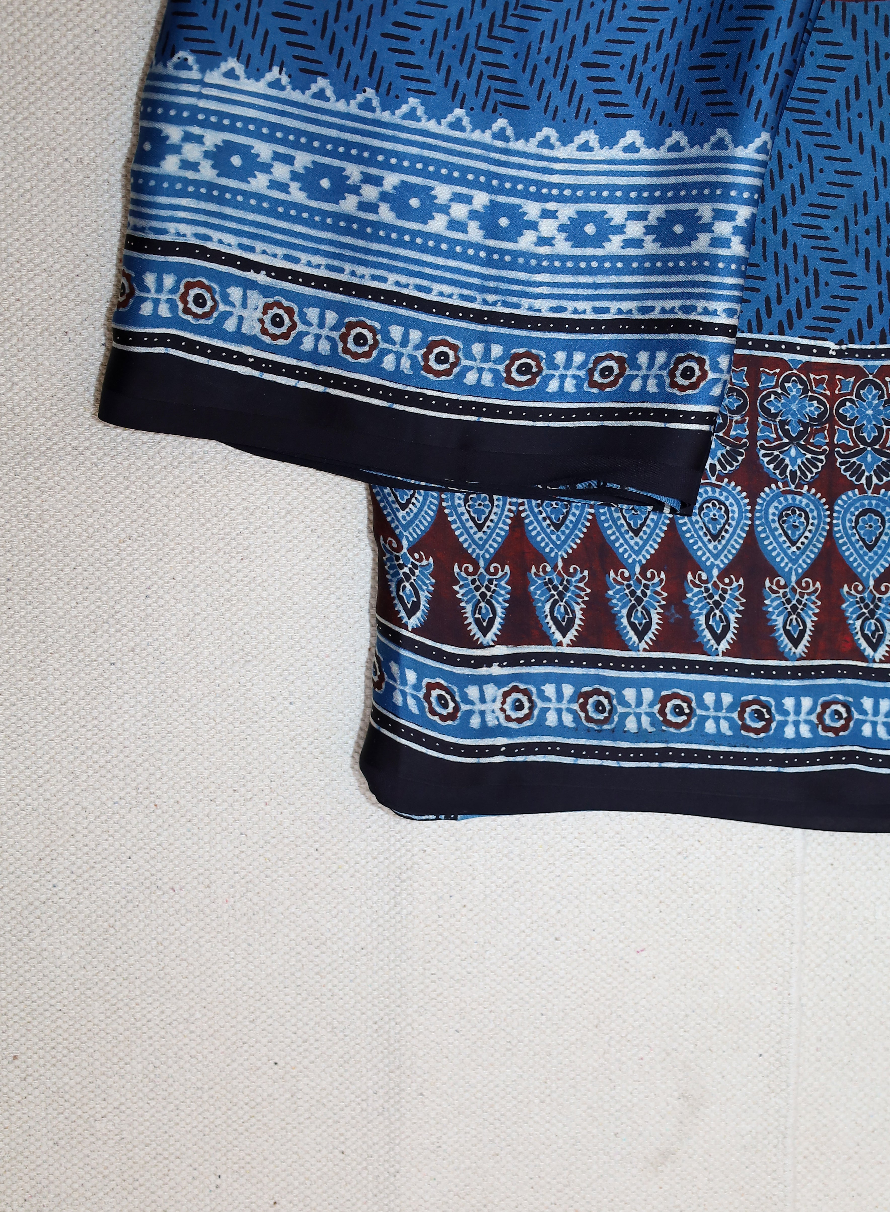 Ajrakh block printed Modal Silk Saree