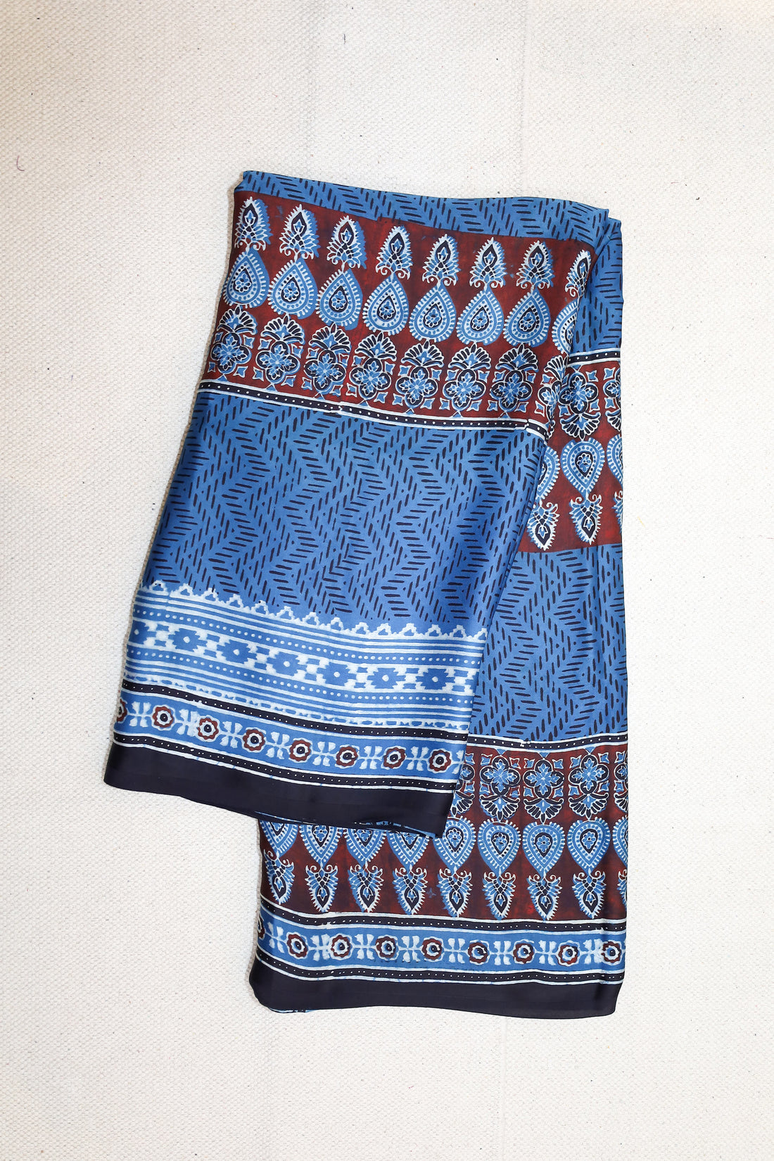 Ajrakh block printed Modal Silk Saree
