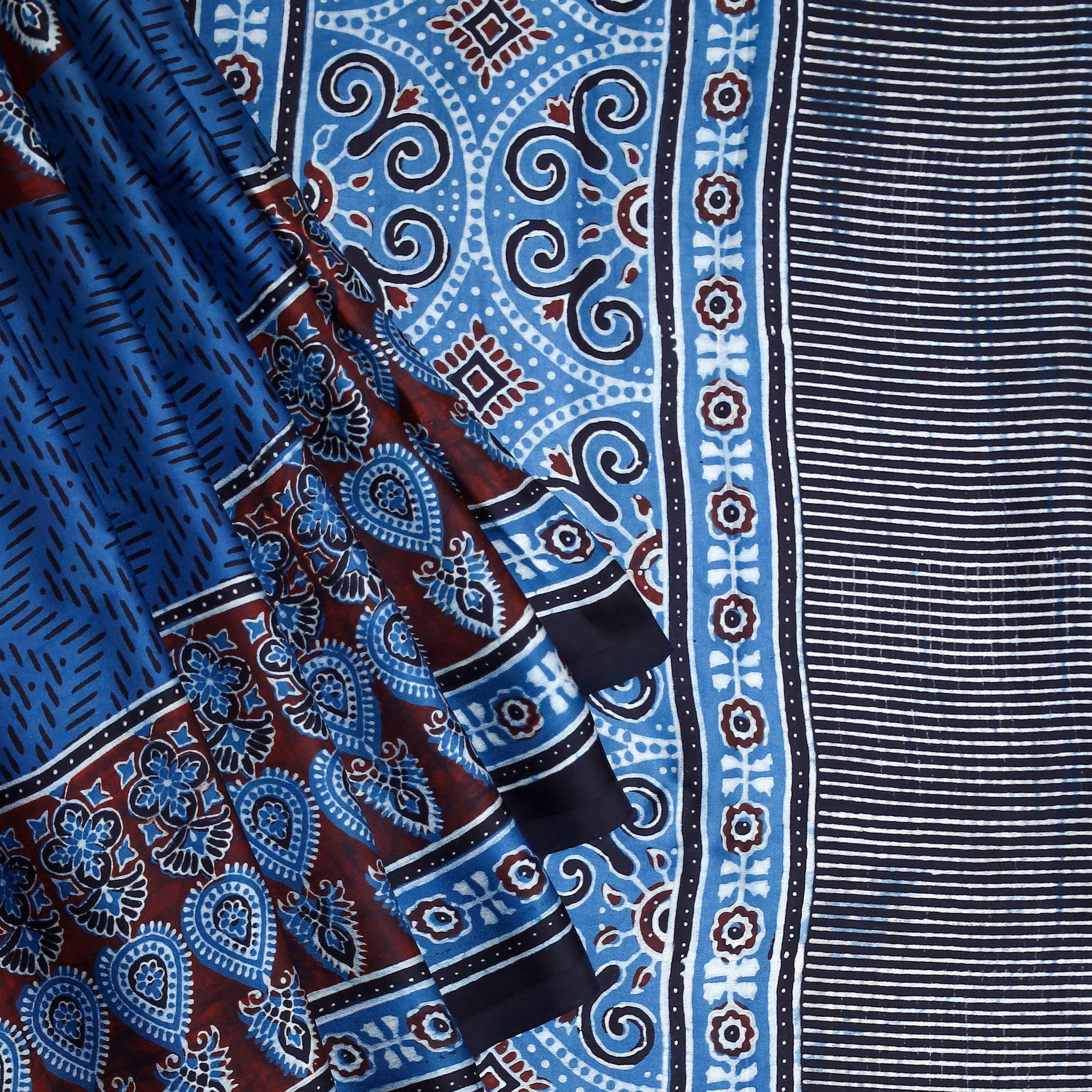Ajrakh block printed Modal Silk Saree