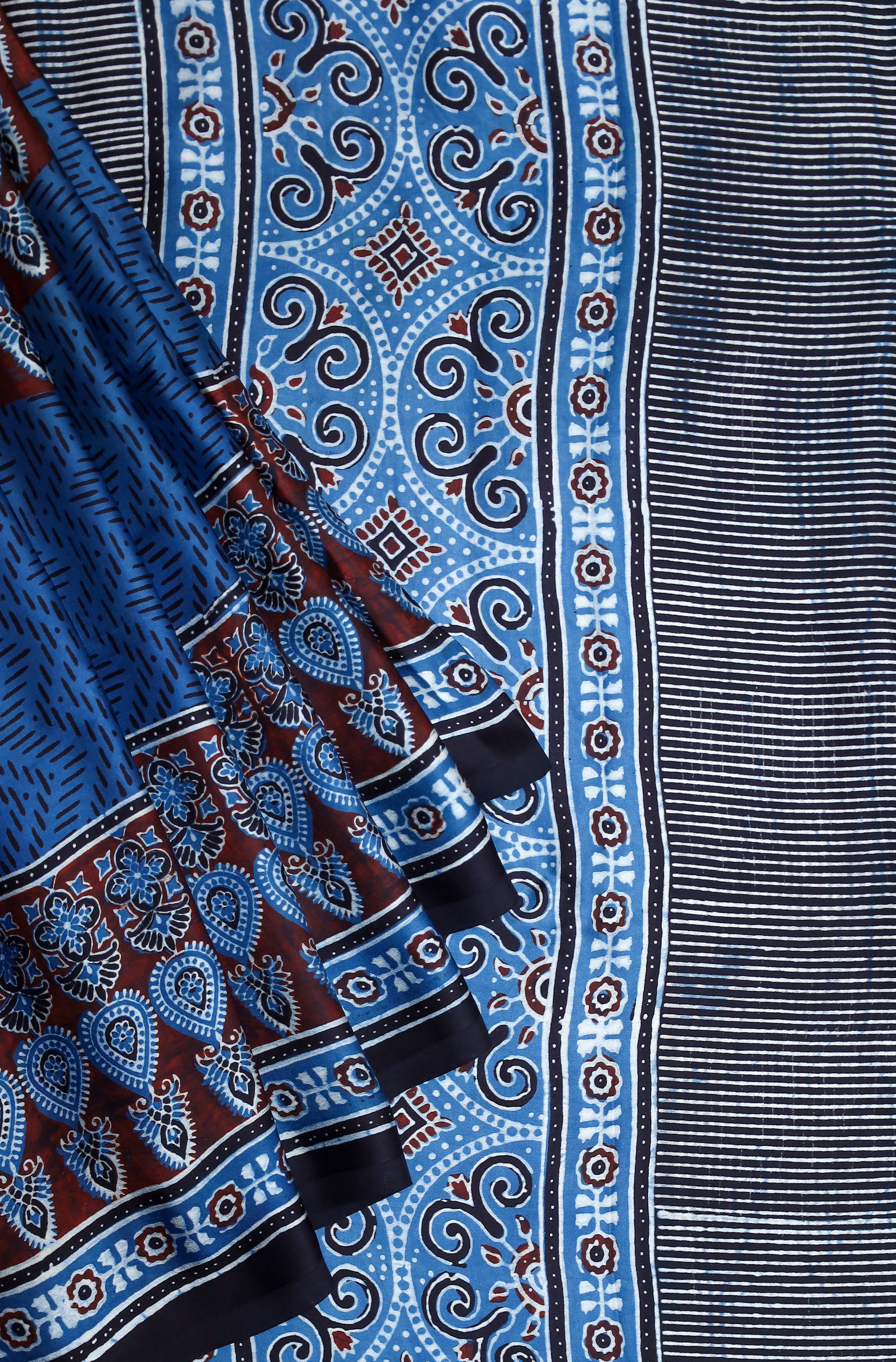 Ajrakh block printed Modal Silk Saree