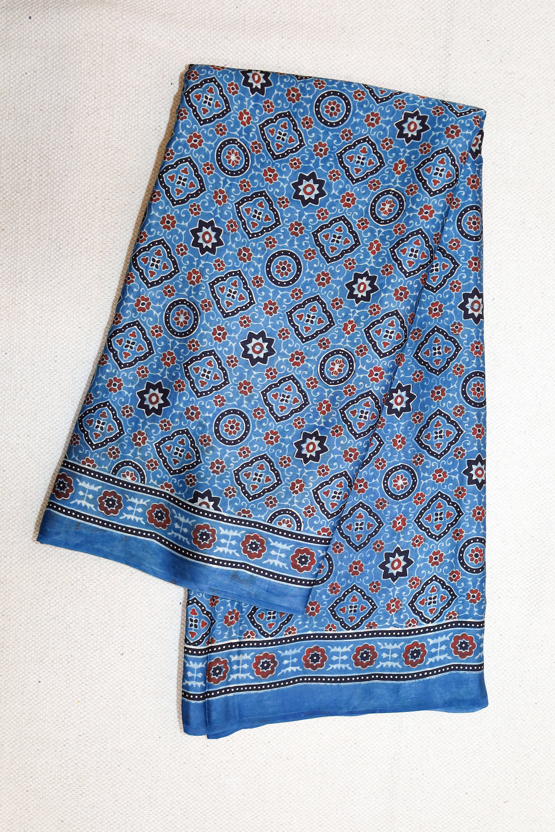 Ajrakh block printed Modal Silk Saree #22