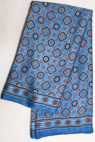 Ajrakh block printed Modal Silk Saree #22