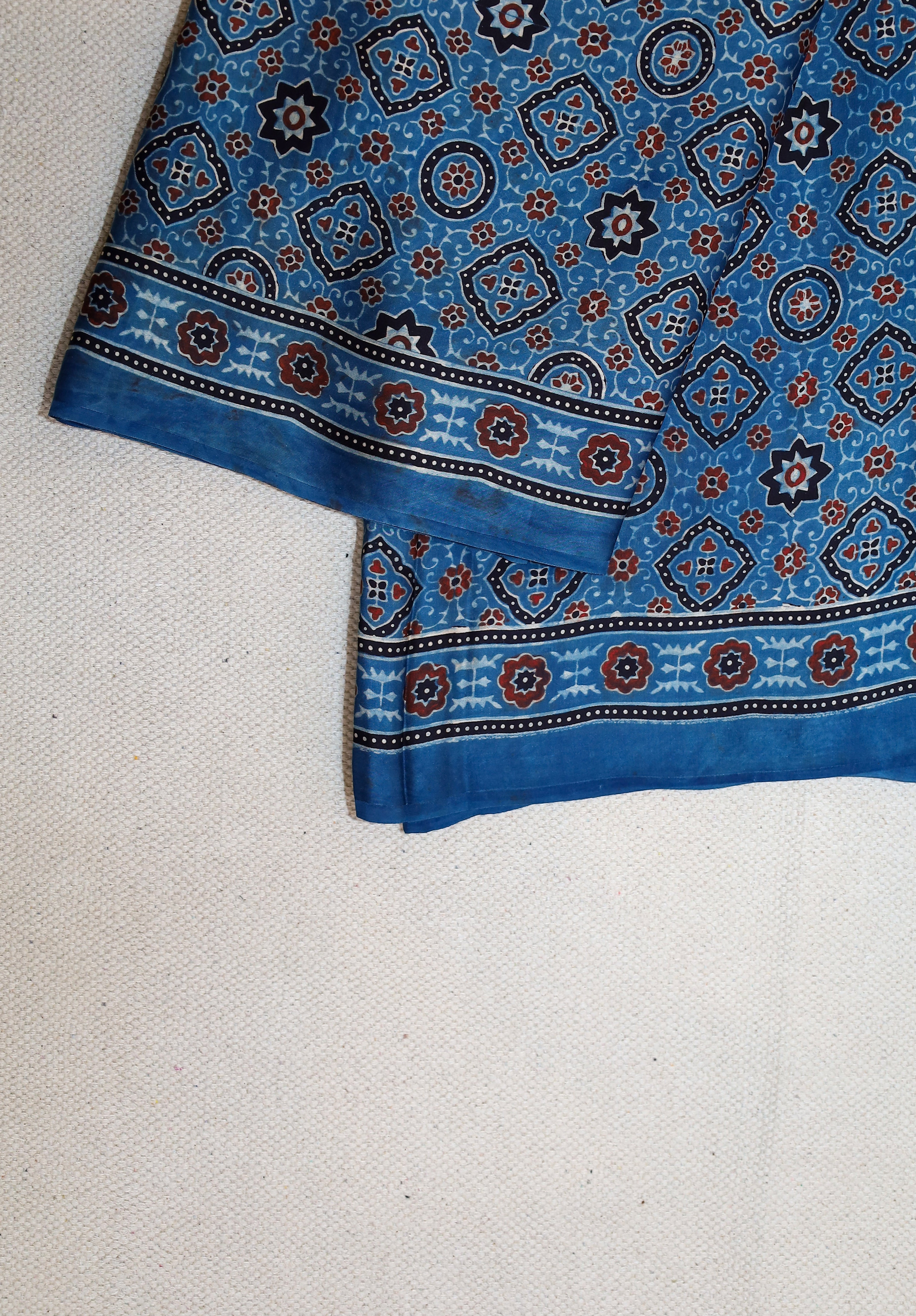 Ajrakh block printed Modal Silk Saree #22