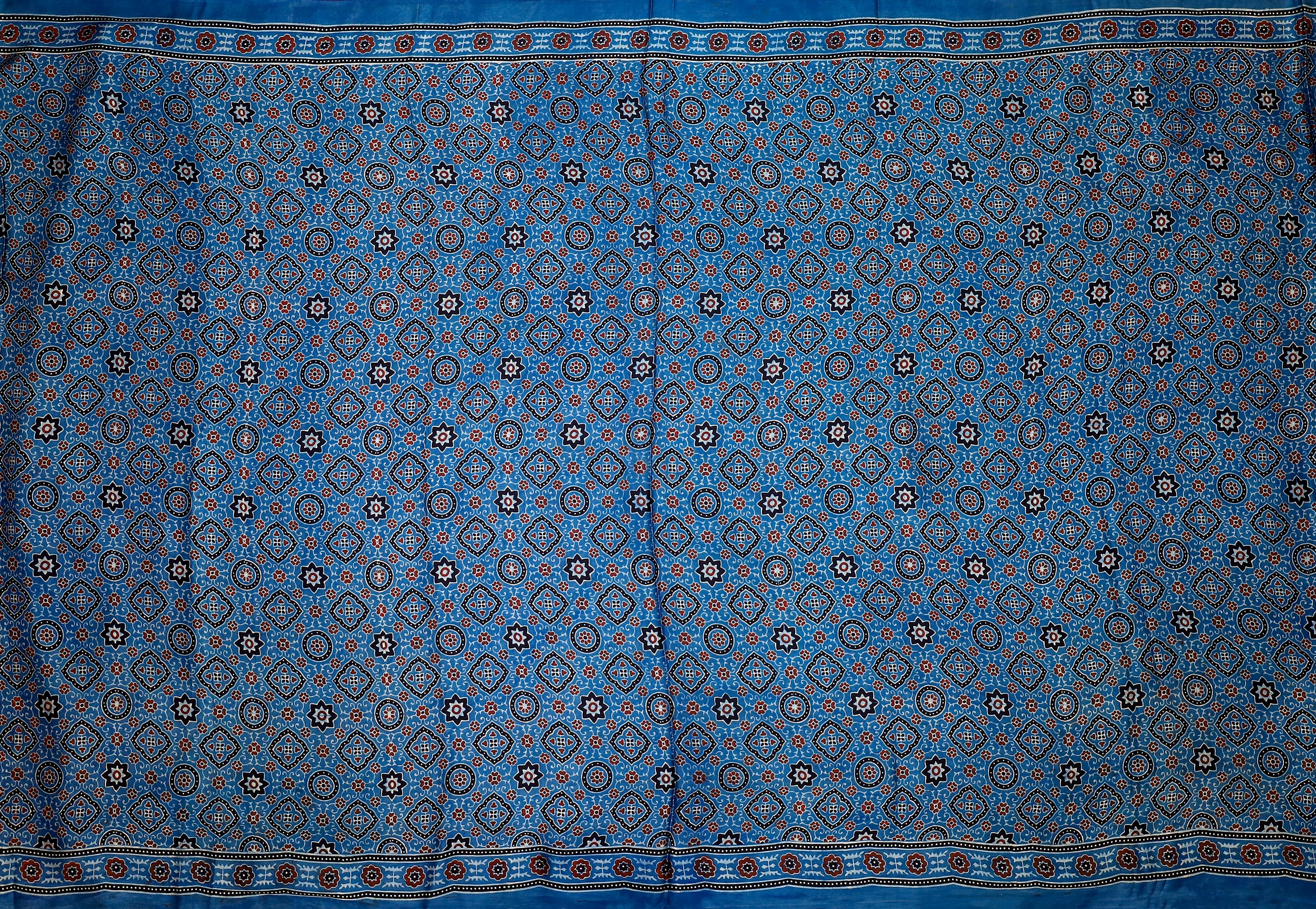 Ajrakh block printed Modal Silk Saree #22