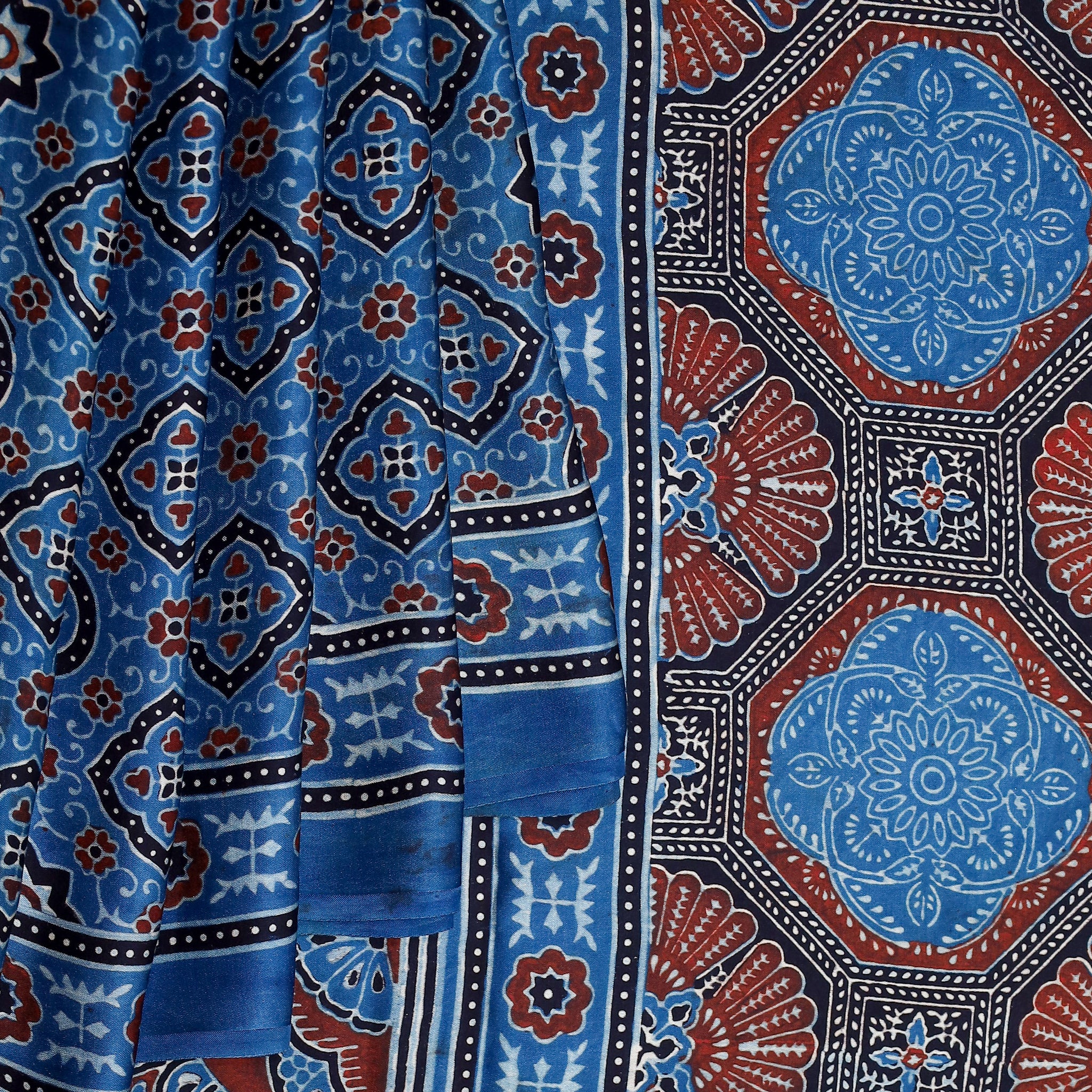 Ajrakh block printed Modal Silk Saree #22