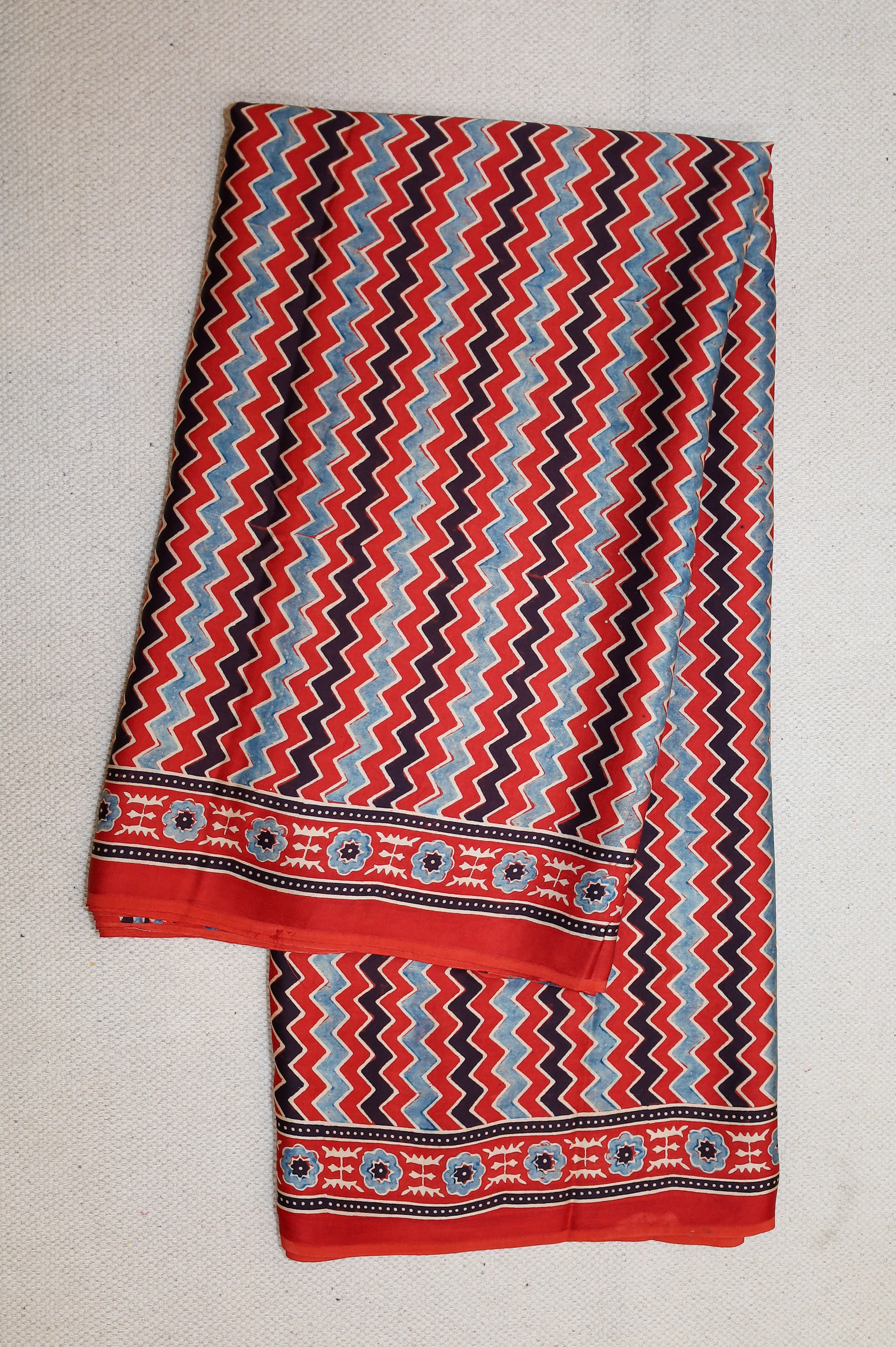 Ajrakh block printed Modal Silk Saree # 9