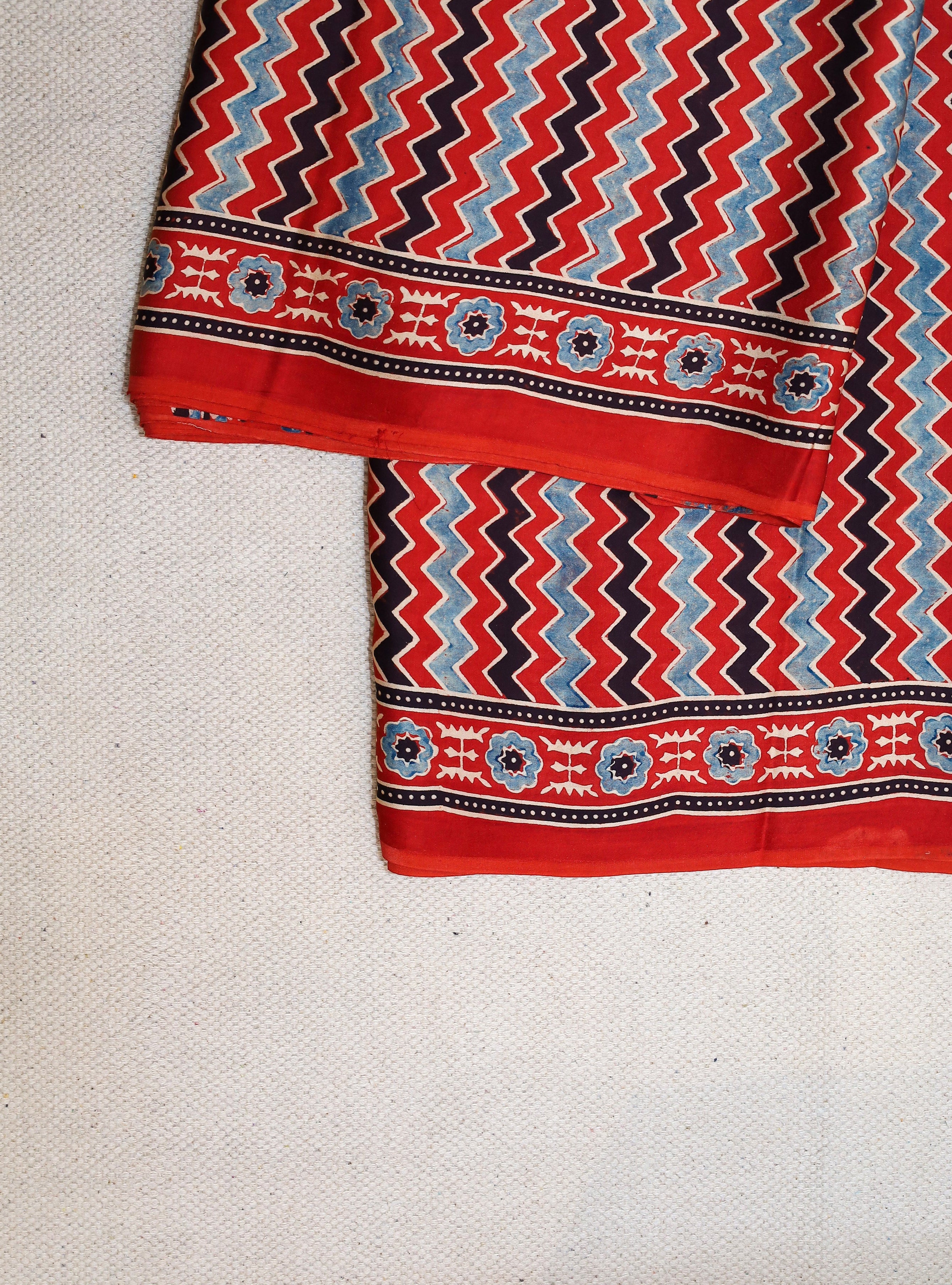 Ajrakh block printed Modal Silk Saree # 9