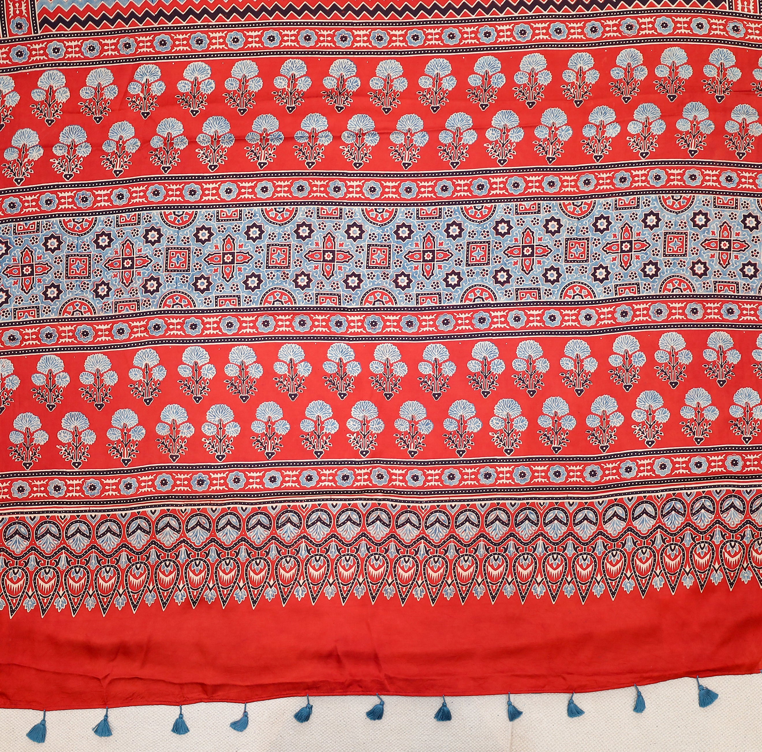 Ajrakh block printed Modal Silk Saree # 9