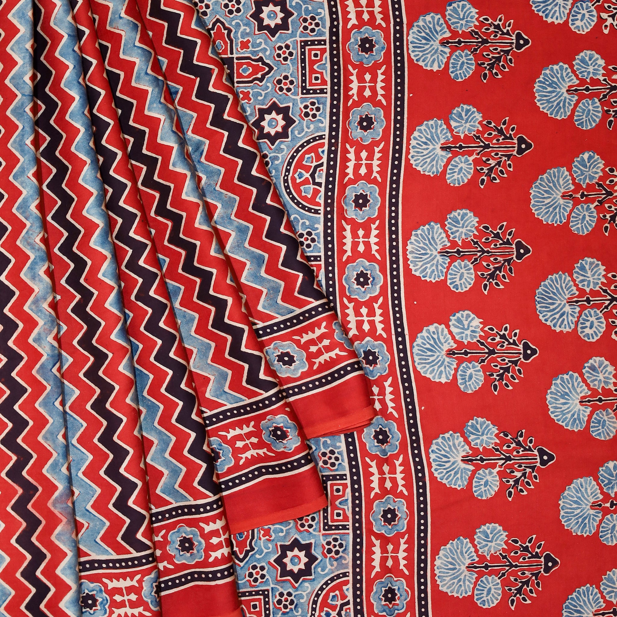 Ajrakh block printed Modal Silk Saree # 9