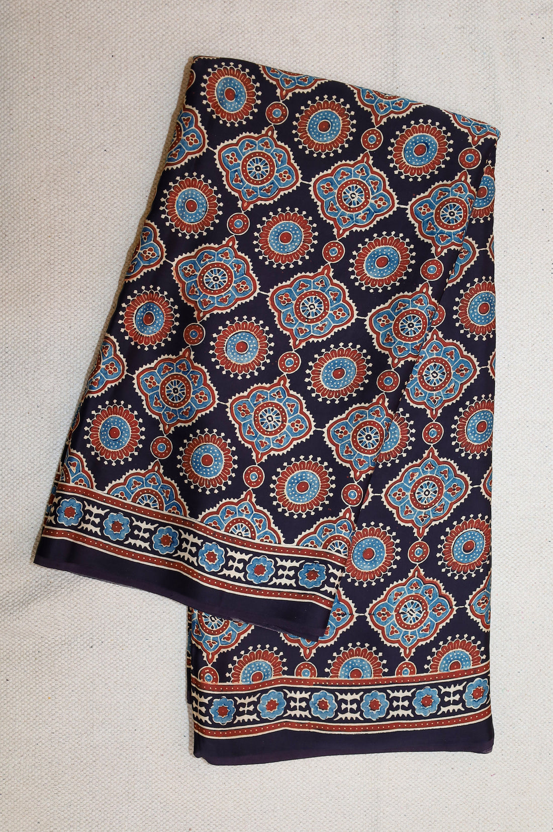 Ajrakh block printed Modal Silk Saree # 8