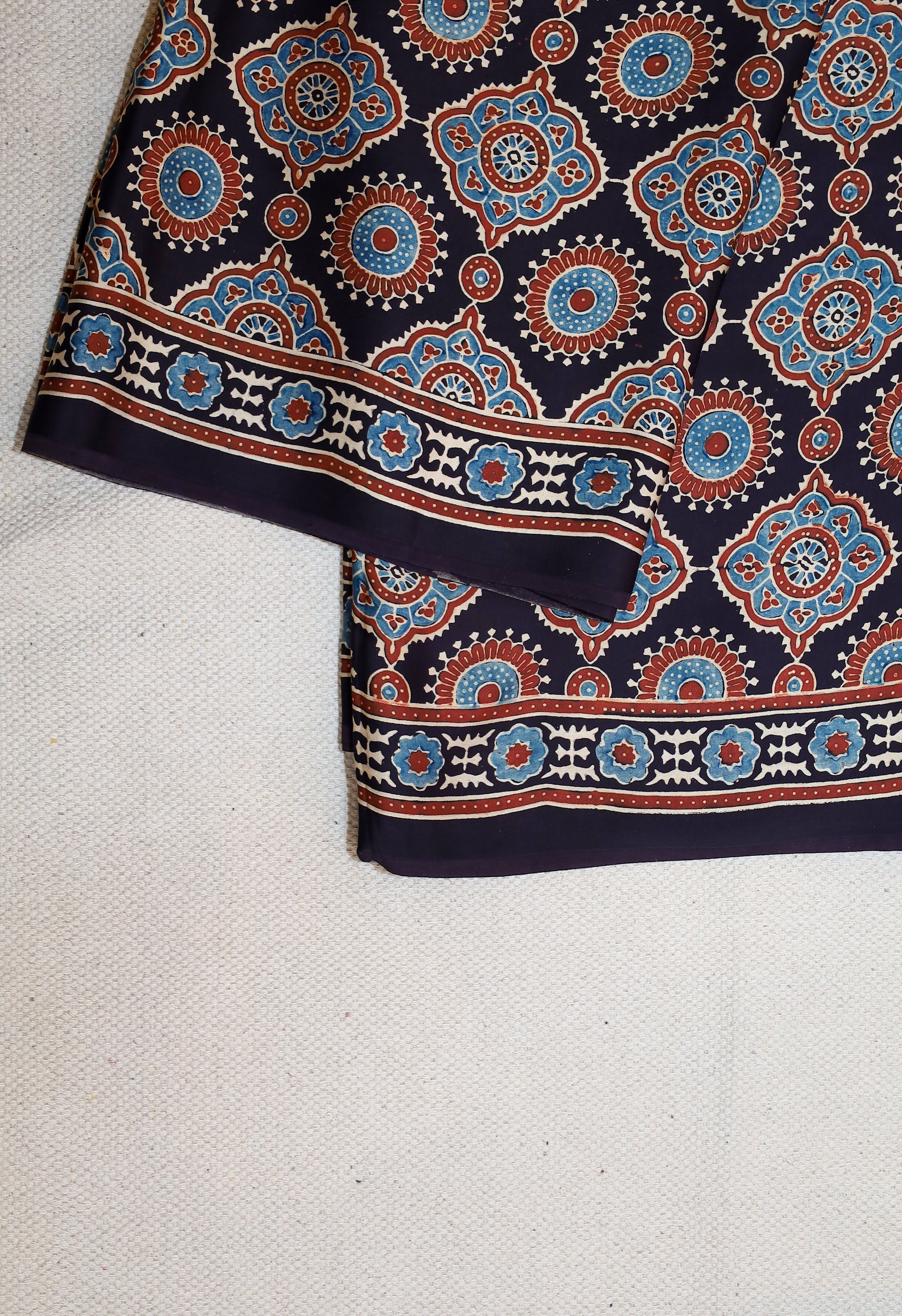 Ajrakh block printed Modal Silk Saree # 8