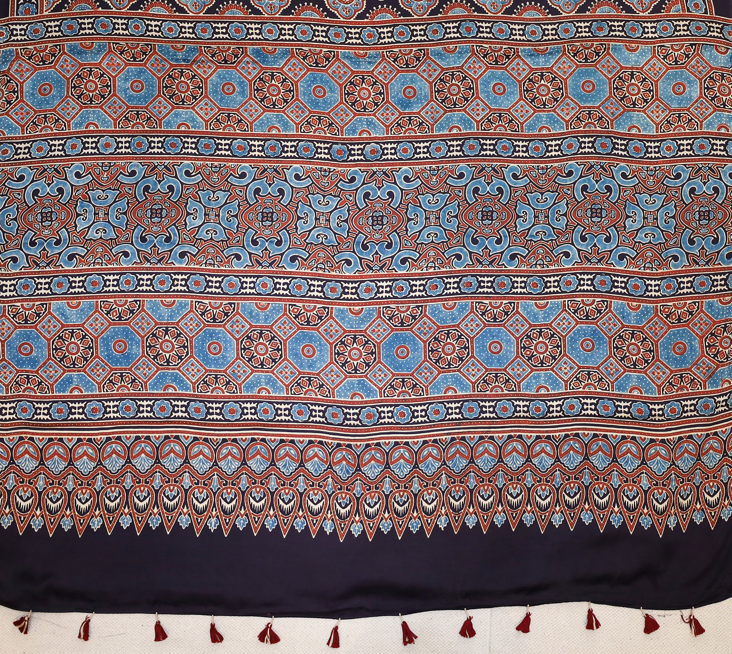 Ajrakh block printed Modal Silk Saree # 8