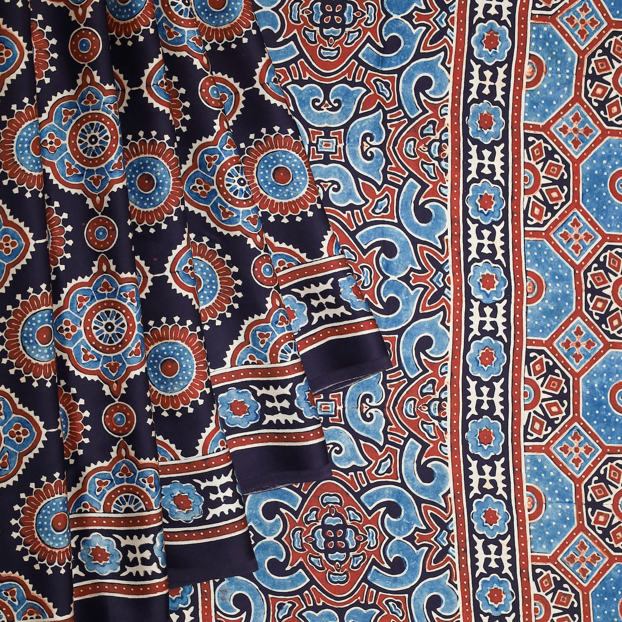 Ajrakh block printed Modal Silk Saree # 8